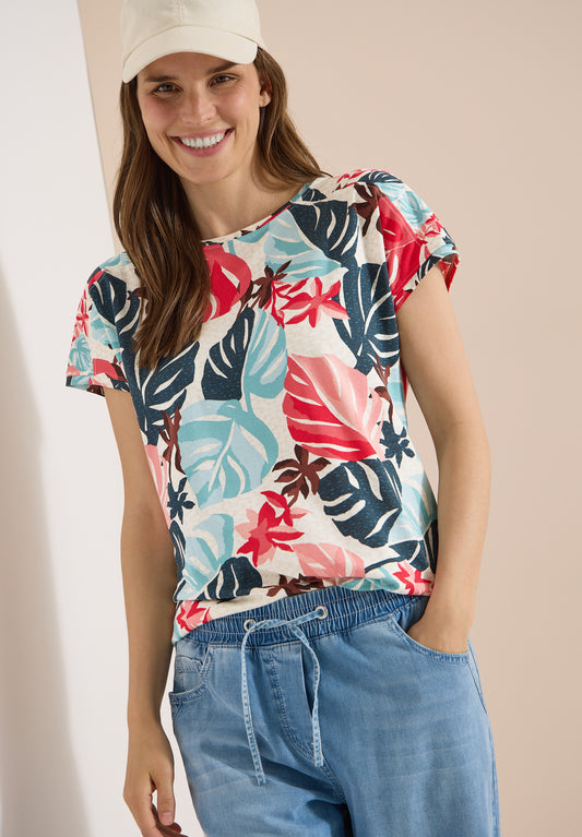 CECIL - T-Shirt mit U-Boot-Ausschnitt und Print - Farbe: light alabaster white