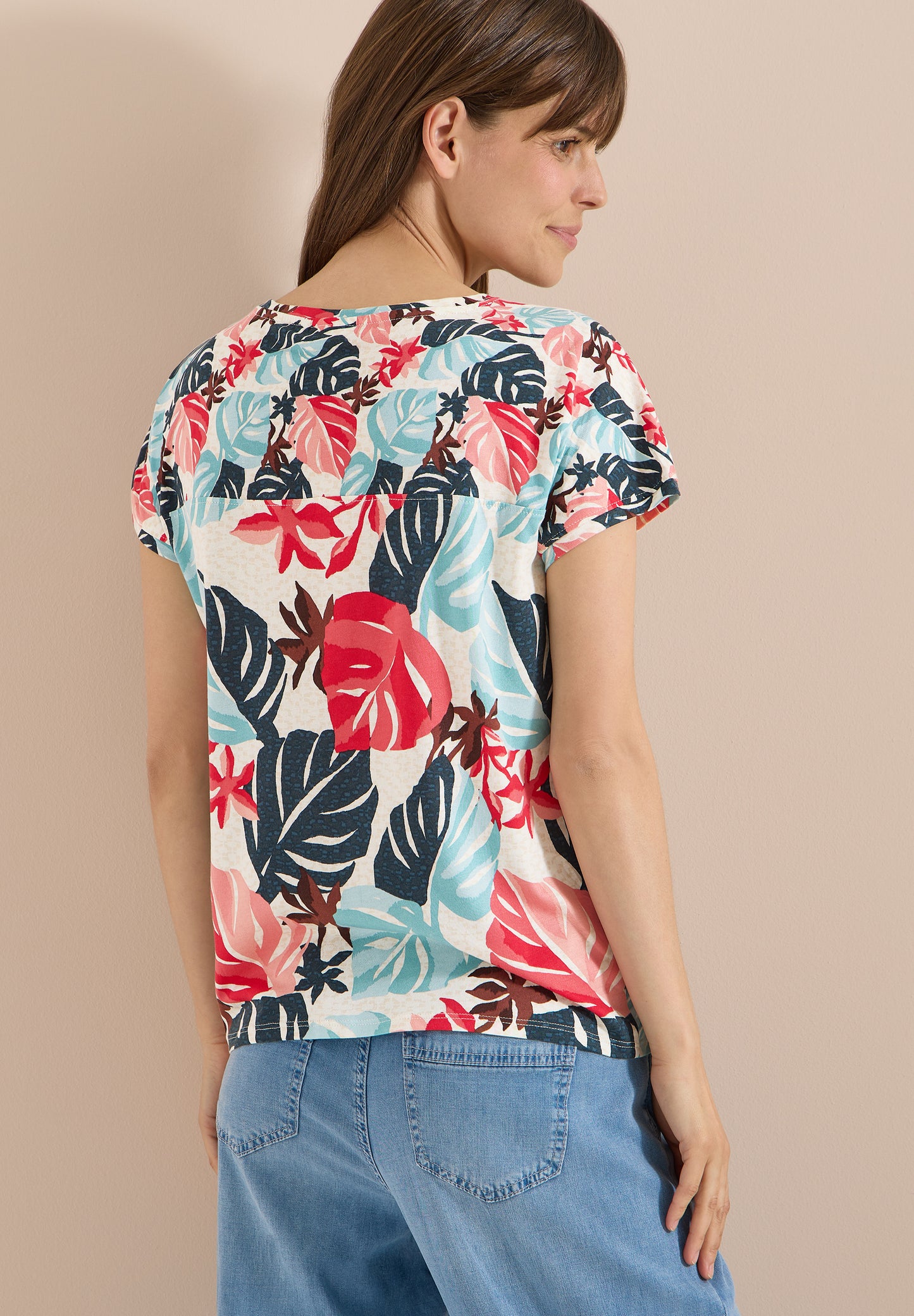 CECIL - T-Shirt mit U-Boot-Ausschnitt und Print - Farbe: light alabaster white