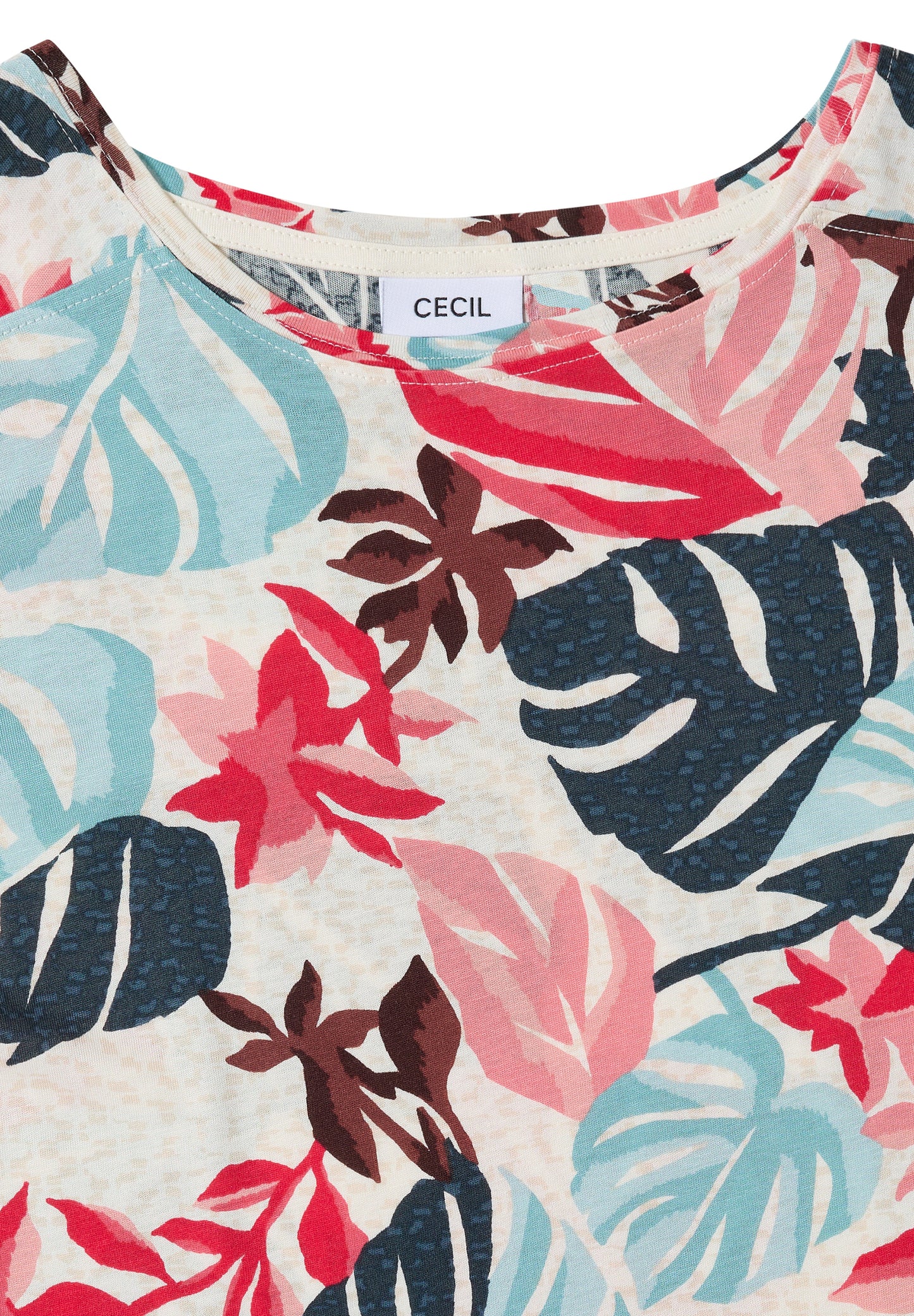 CECIL - T-Shirt mit U-Boot-Ausschnitt und Print - Farbe: light alabaster white
