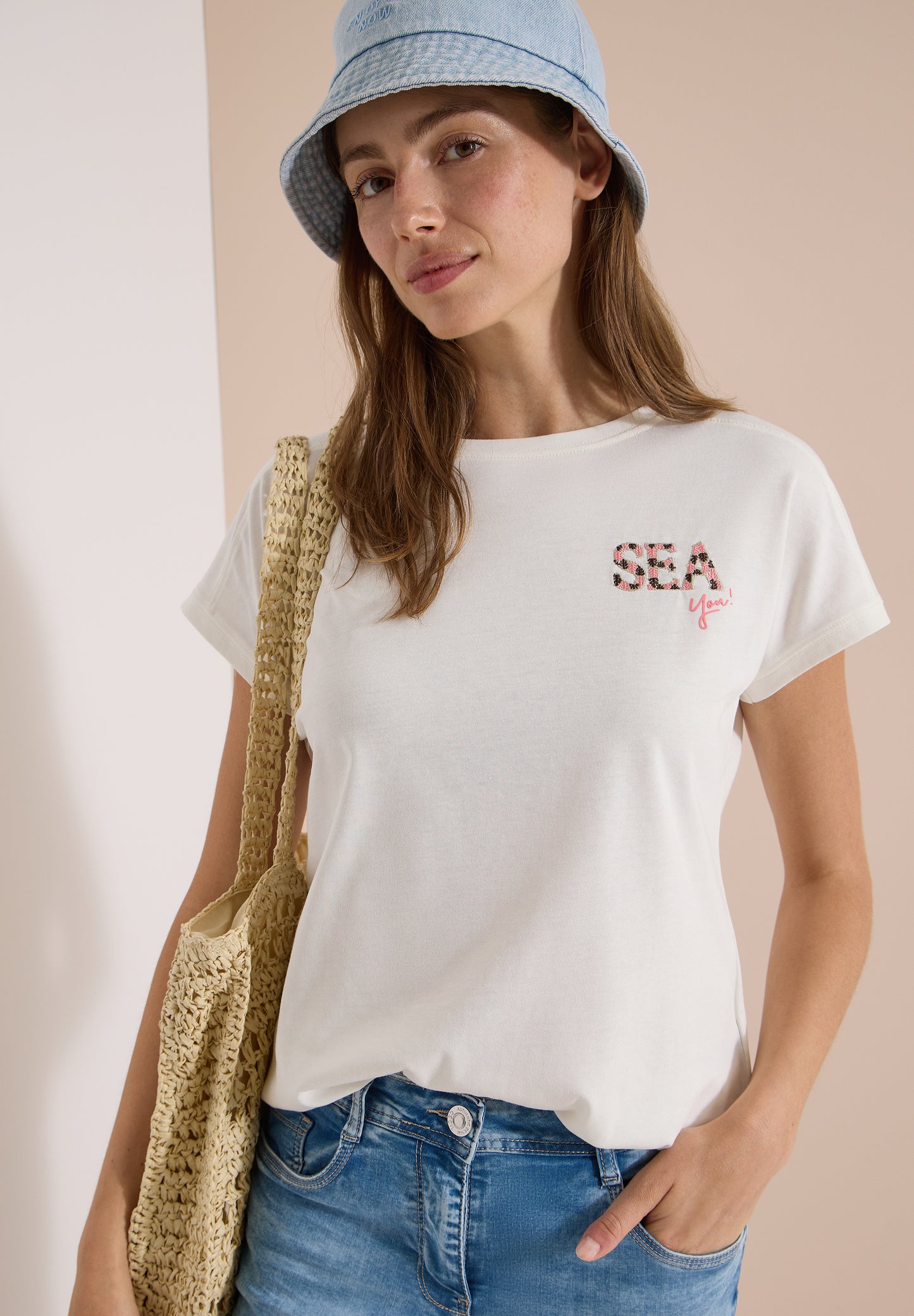 CECIL - T-Shirt mit Rundhals und Embroidery - Farbe: vanilla white