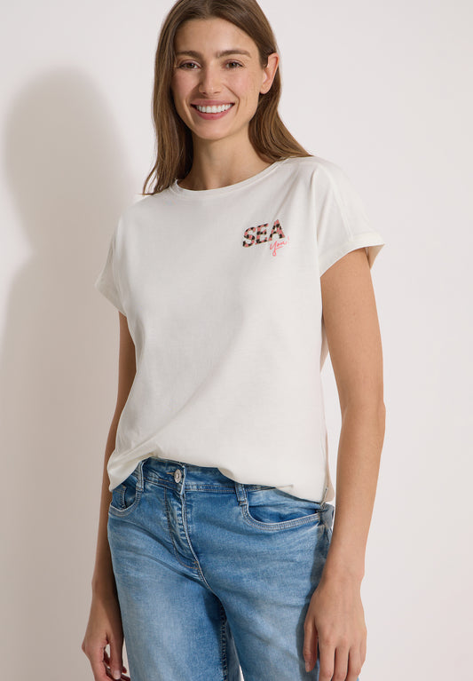 CECIL - T-Shirt mit Rundhals und Embroidery - Farbe: vanilla white