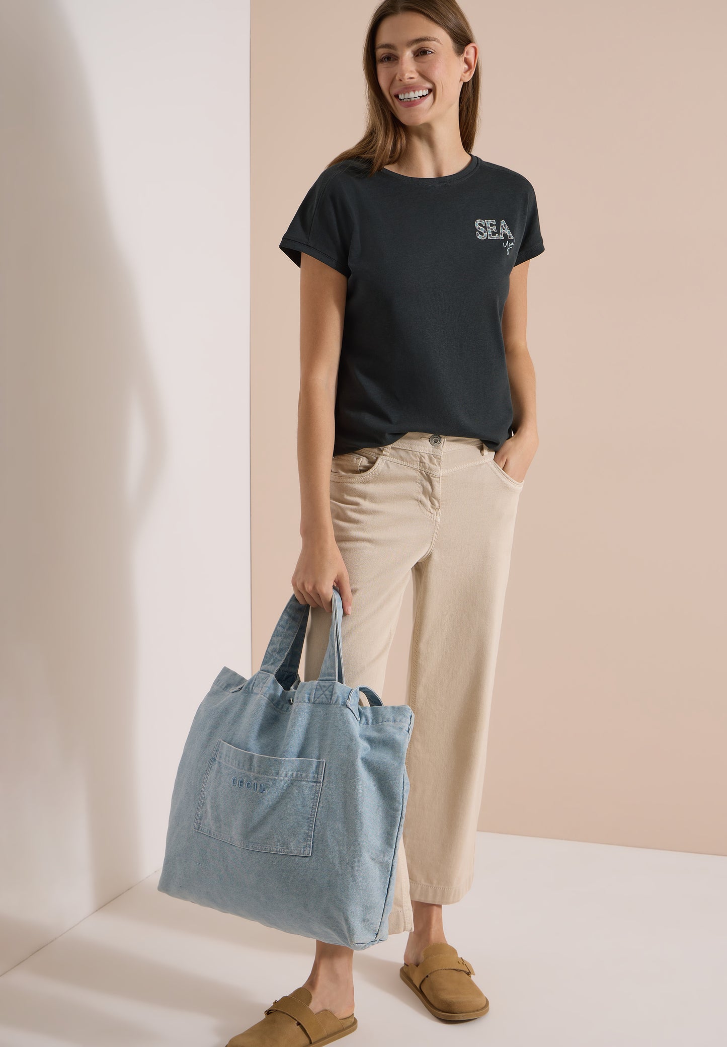 CECIL - T-Shirt mit Rundhals und Embroidery - Farbe: palm breeze green