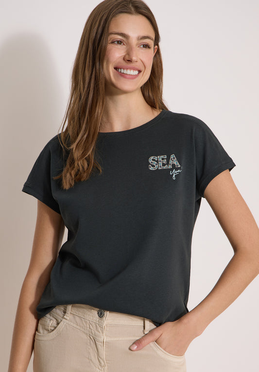 CECIL - T-Shirt mit Rundhals und Embroidery - Farbe: palm breeze green