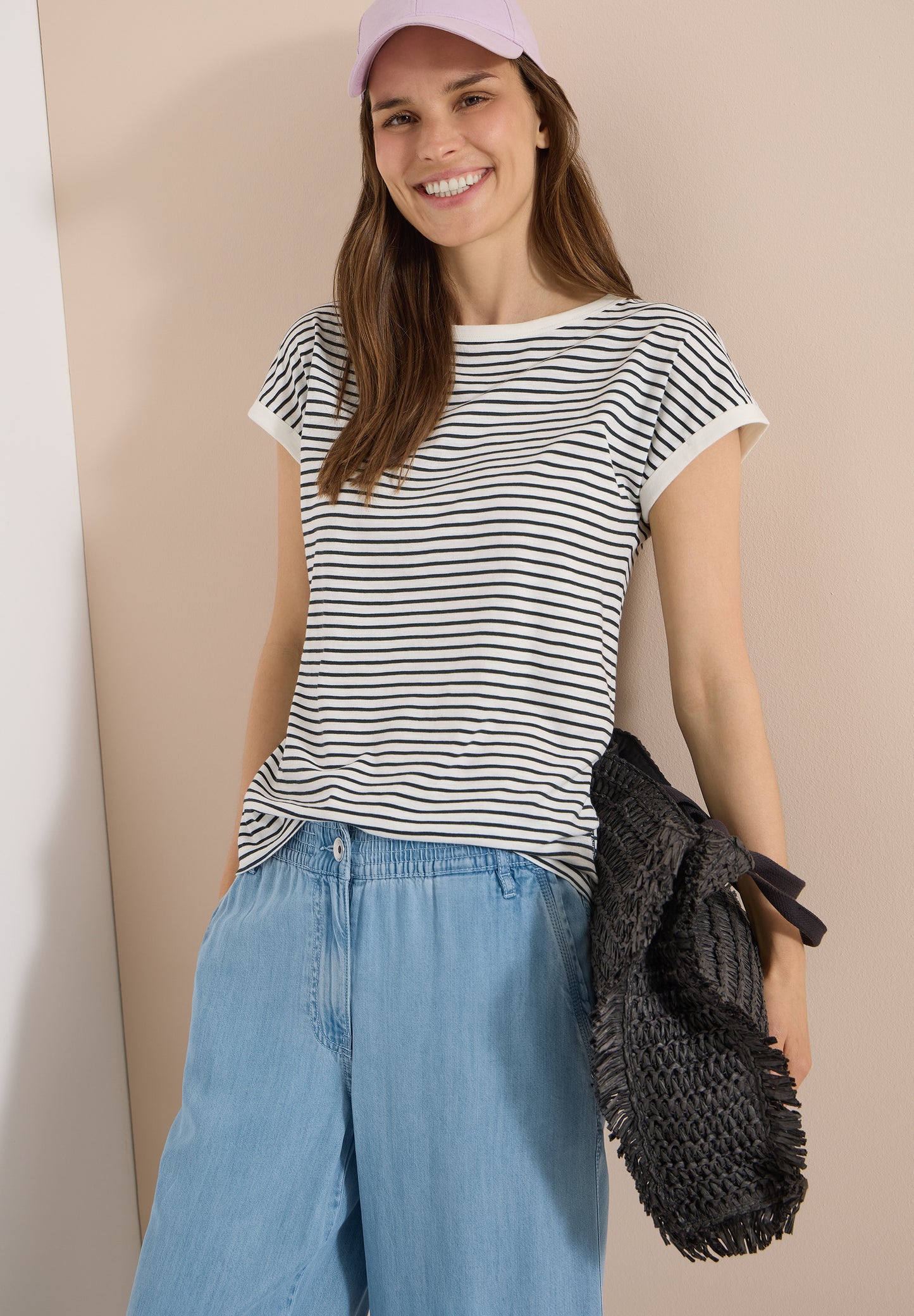 CECIL - T-Shirt mit Boat Neck und Streifen - Farbe: palm breeze green