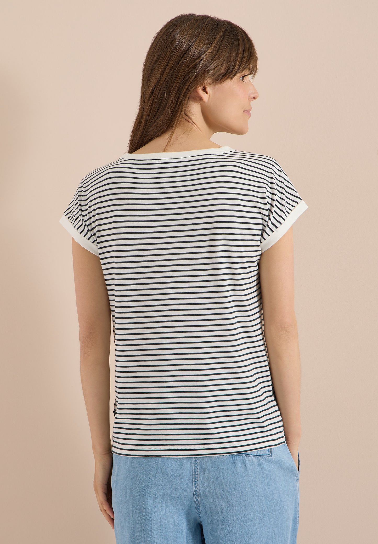 CECIL - T-Shirt mit Boat Neck und Streifen - Farbe: palm breeze green