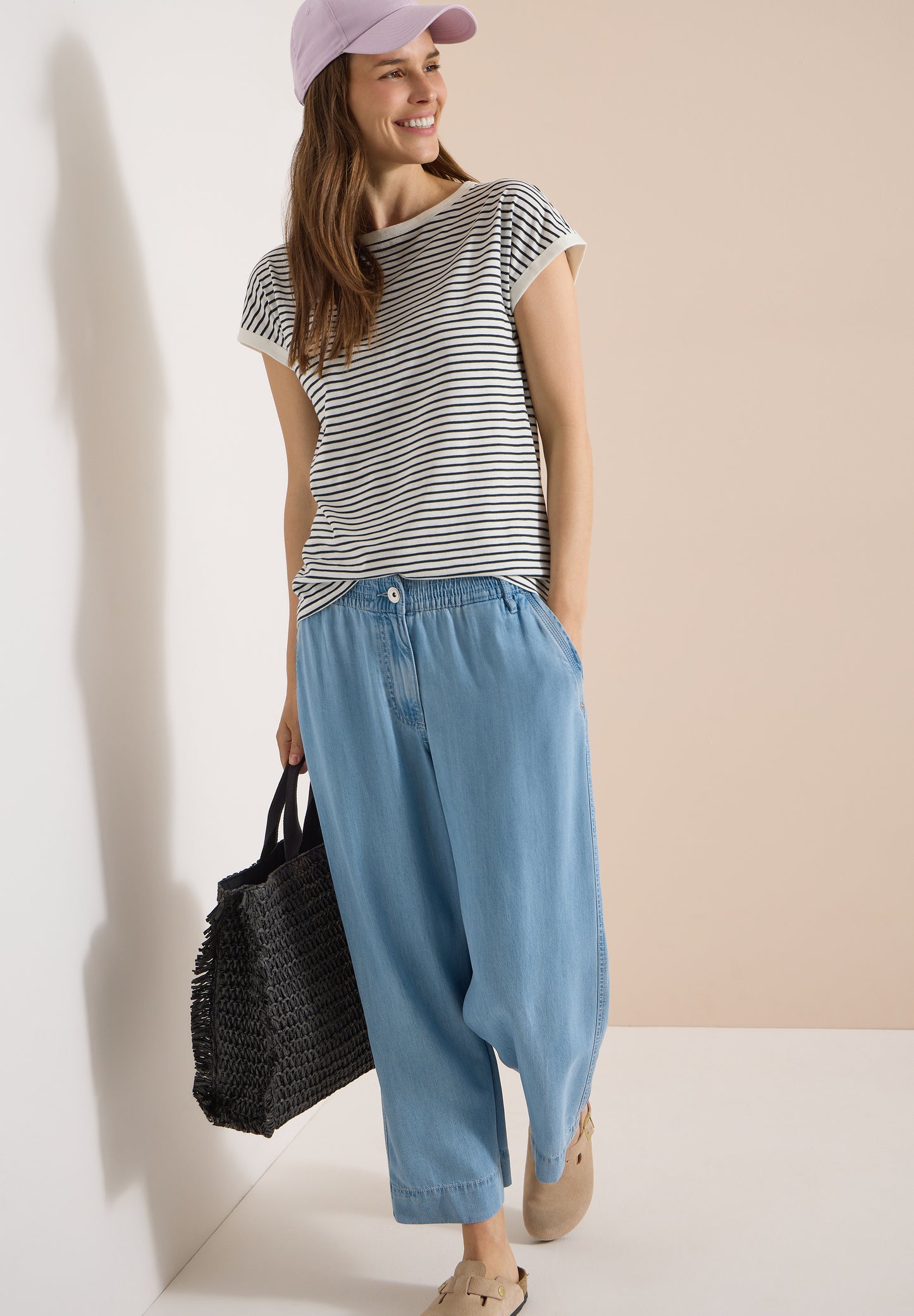 CECIL - T-Shirt mit Boat Neck und Streifen - Farbe: palm breeze green