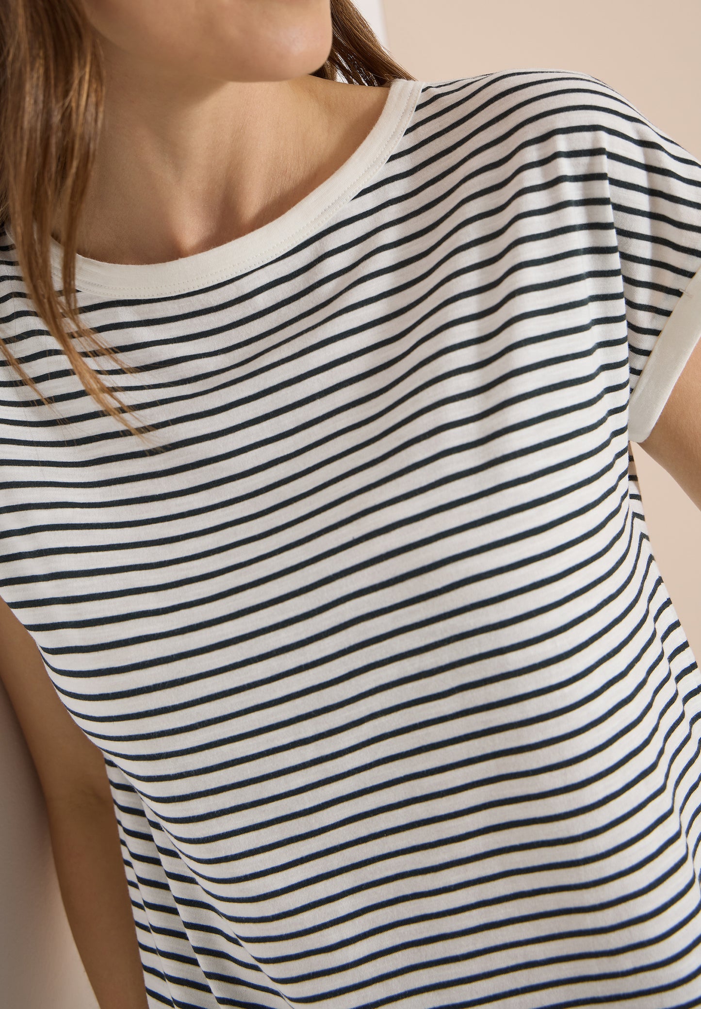 CECIL - T-Shirt mit Boat Neck und Streifen - Farbe: palm breeze green