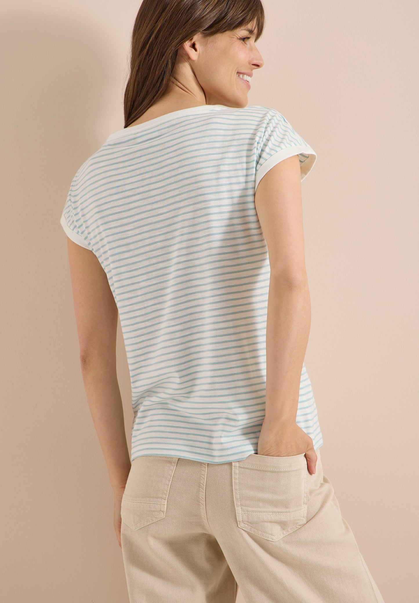 CECIL - T-Shirt mit Boat Neck und Streifen - Farbe: crystal mint