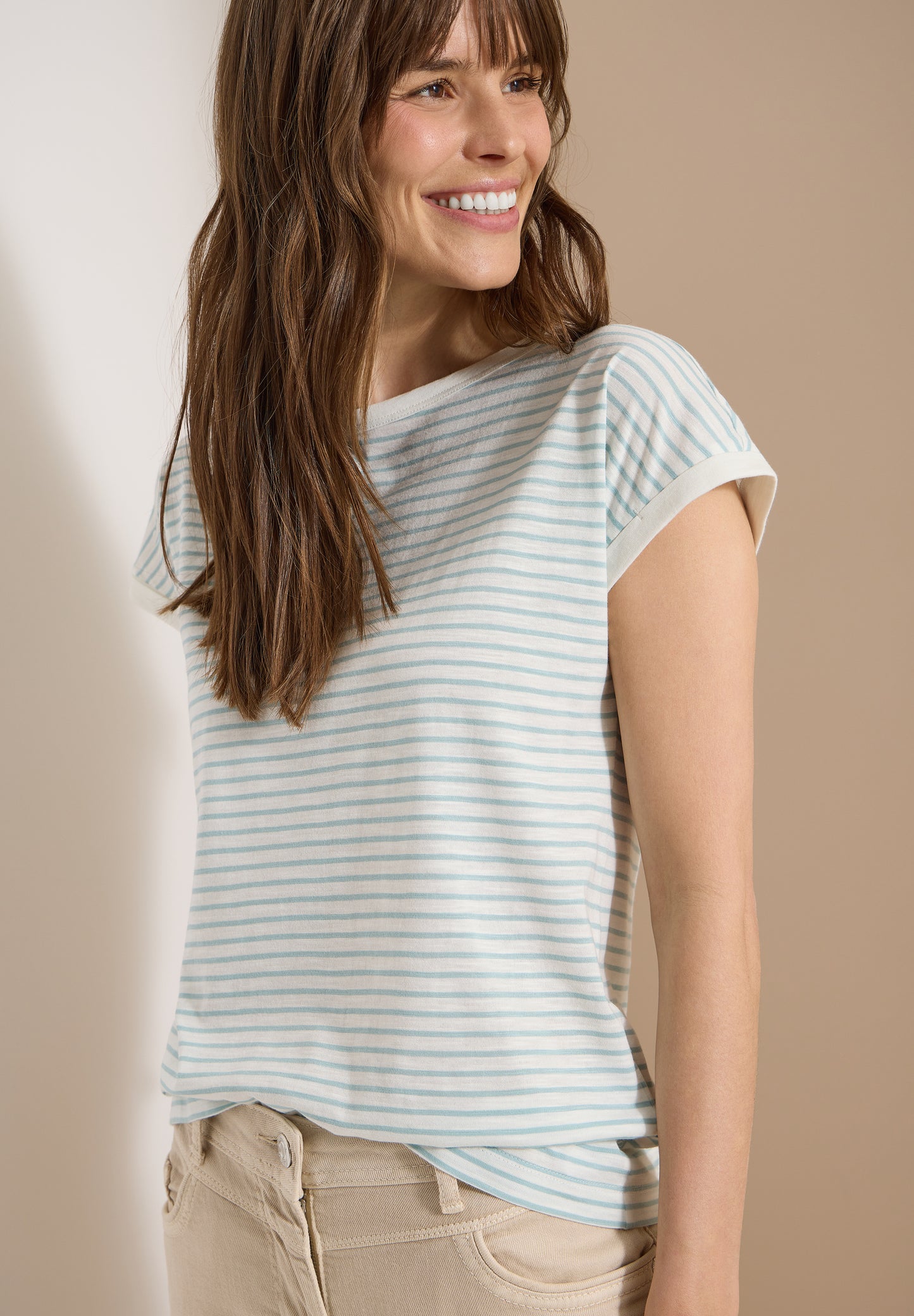 CECIL - T-Shirt mit Boat Neck und Streifen - Farbe: crystal mint