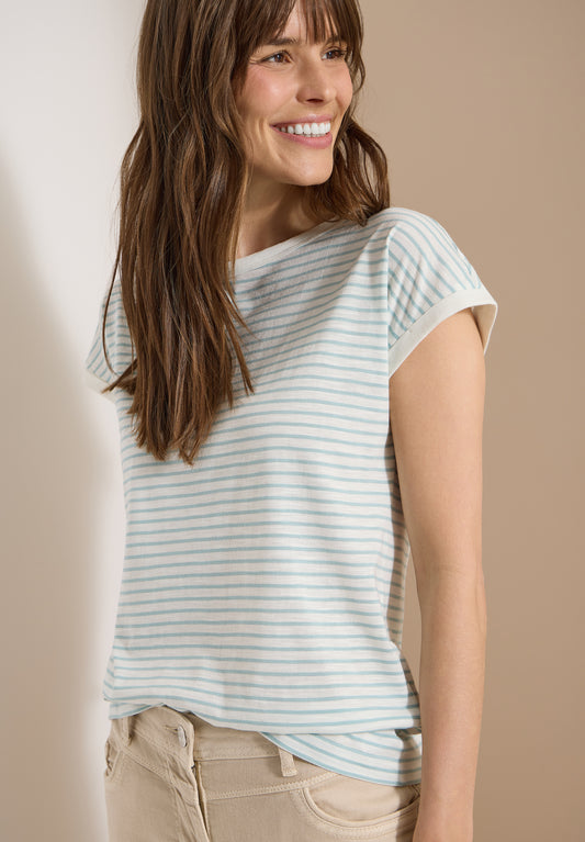 CECIL - T-Shirt mit Boat Neck und Streifen - Farbe: crystal mint