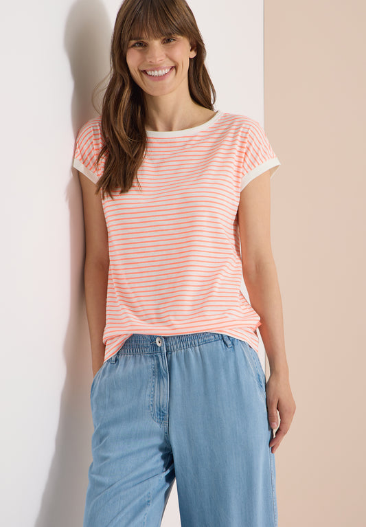 CECIL - T-Shirt mit Boat Neck und Streifen - Farbe: coral