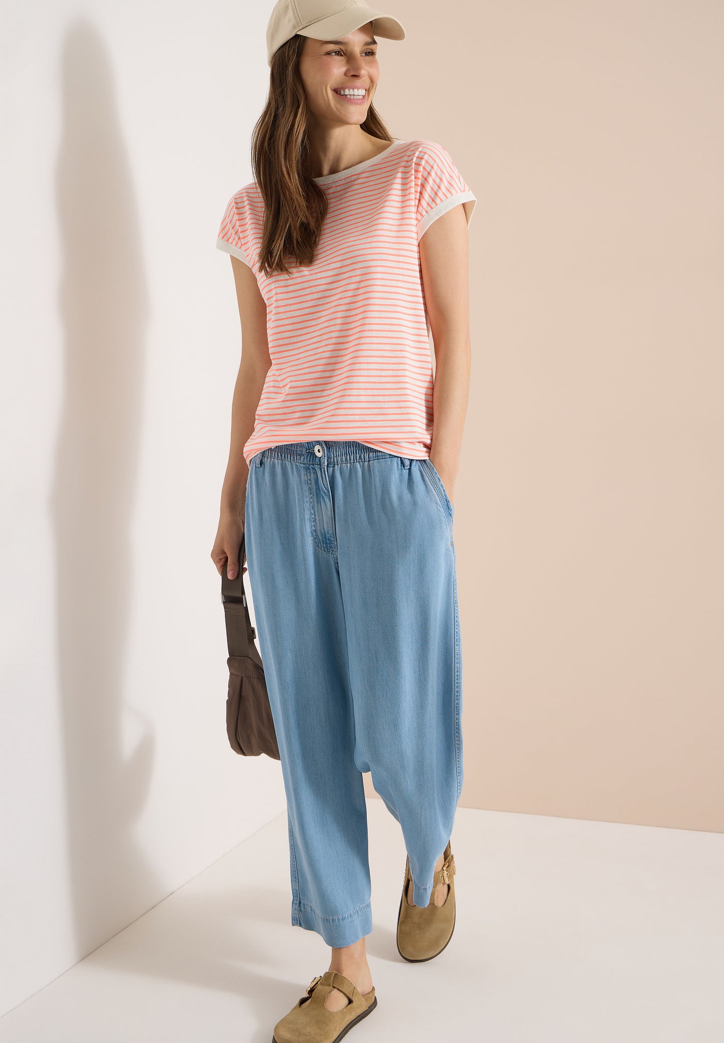 CECIL - T-Shirt mit Boat Neck und Streifen - Farbe: coral