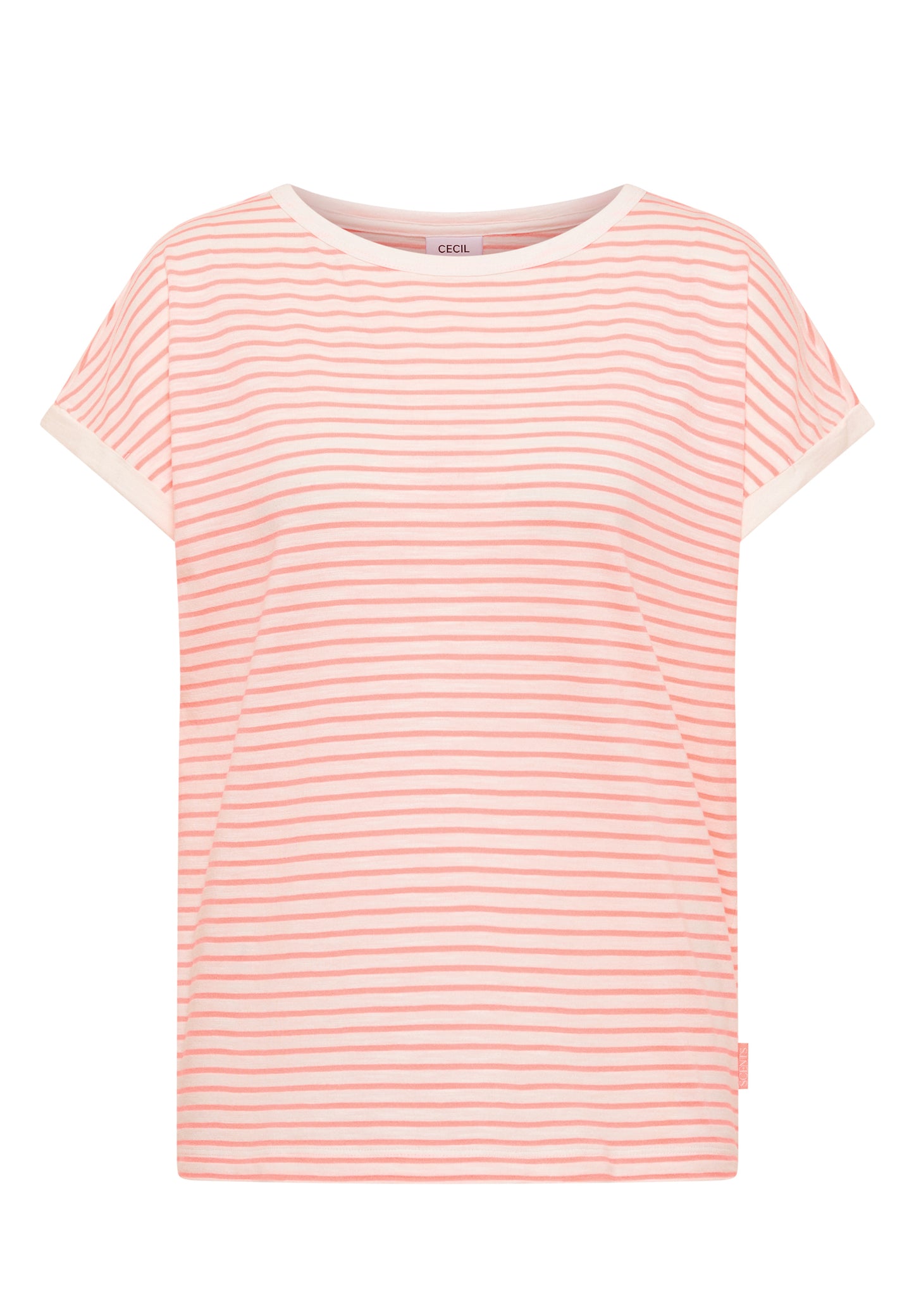 CECIL - T-Shirt mit Boat Neck und Streifen - Farbe: coral