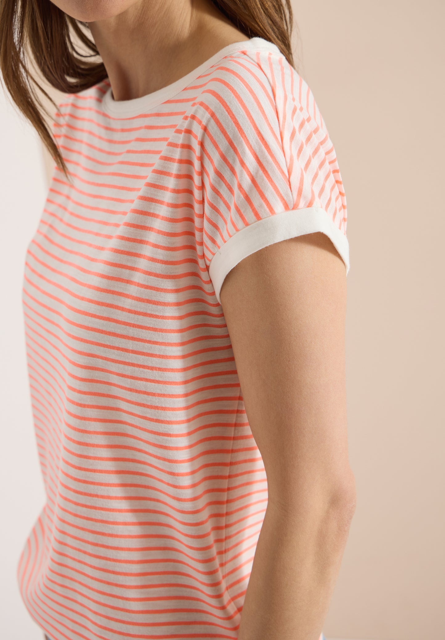 CECIL - T-Shirt mit Boat Neck und Streifen - Farbe: coral