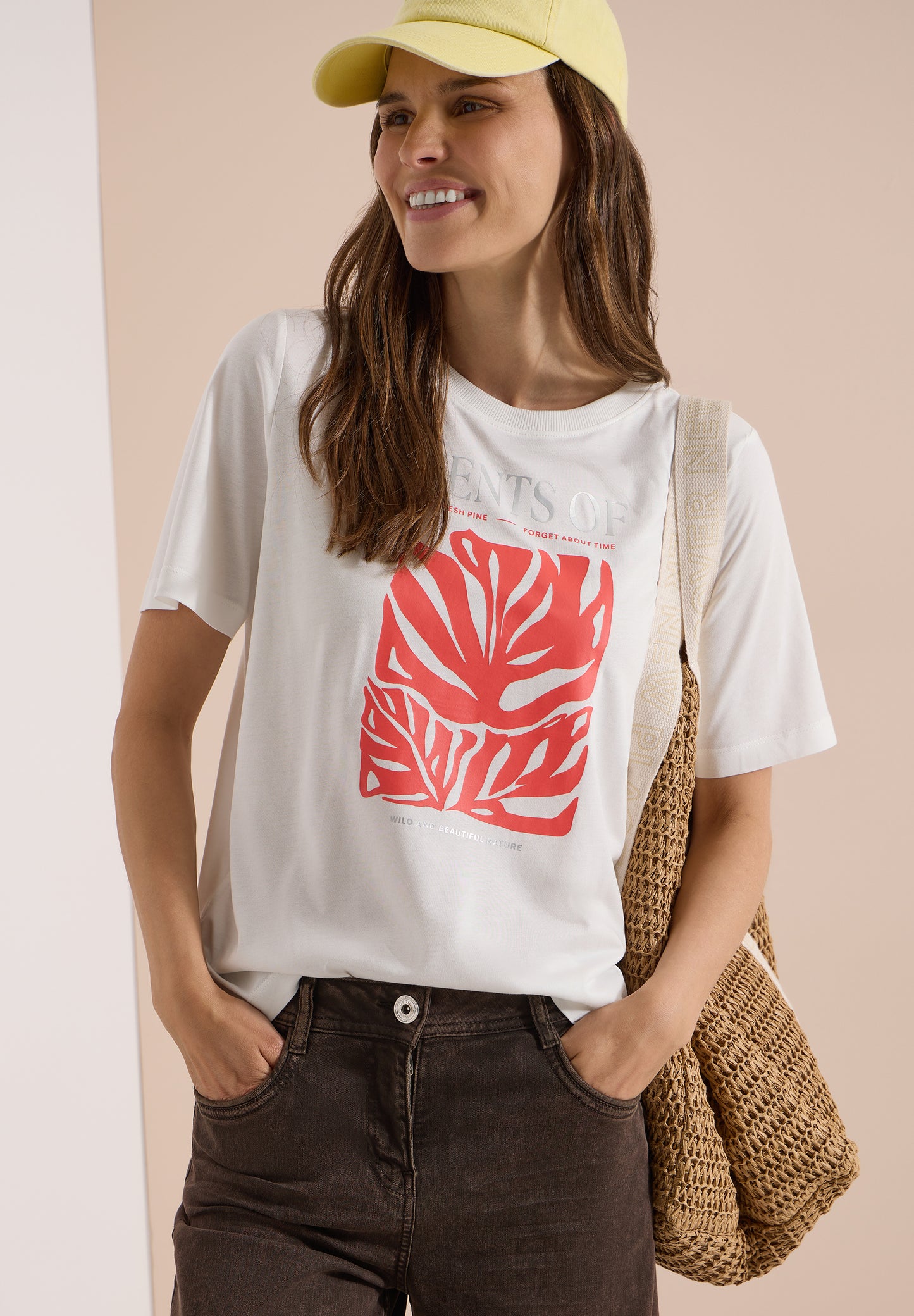 CECIL - T-Shirt mit Rundhals und Frontprint - Farbe: vanilla white