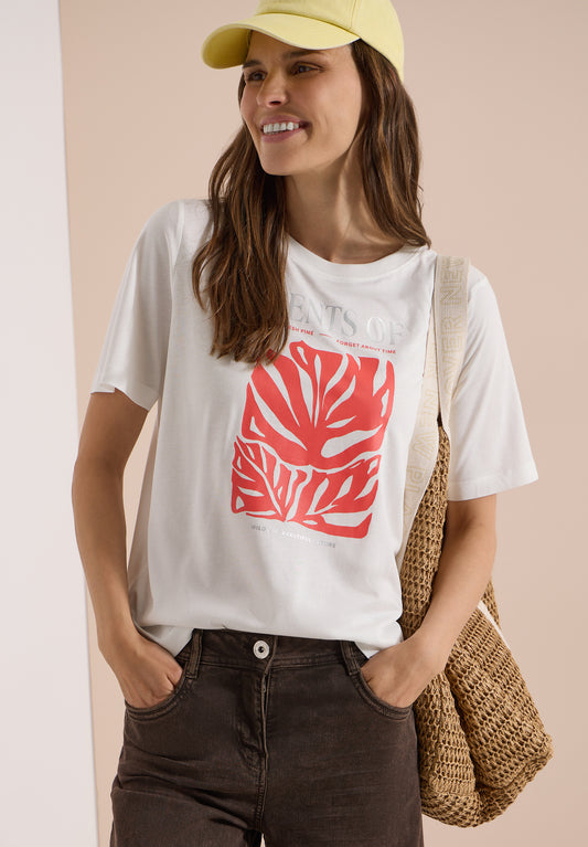 CECIL - T-Shirt mit Rundhals und Frontprint - Farbe: vanilla white
