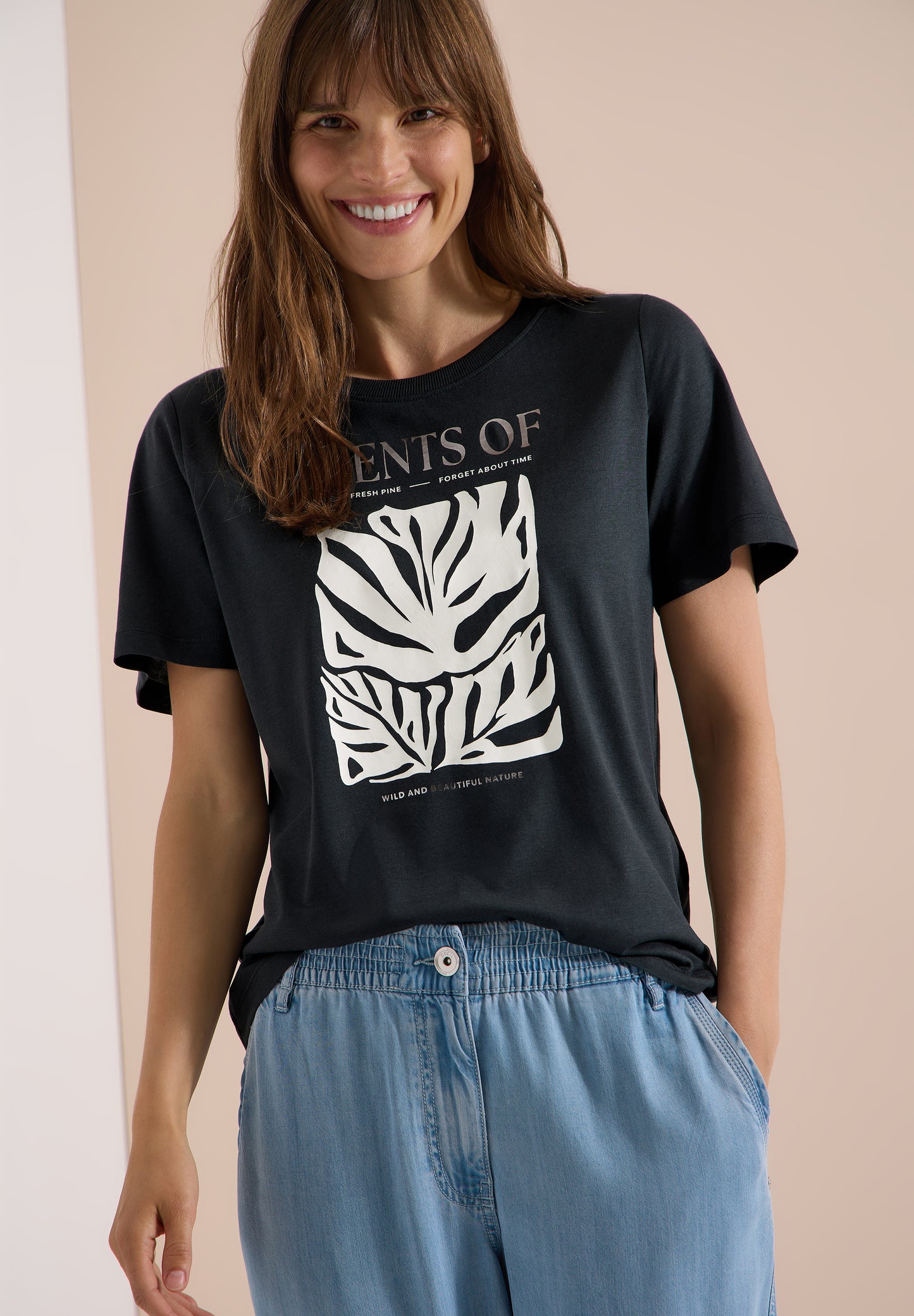 CECIL - T-Shirt mit Rundhals und Frontprint - Farbe: palm breeze green