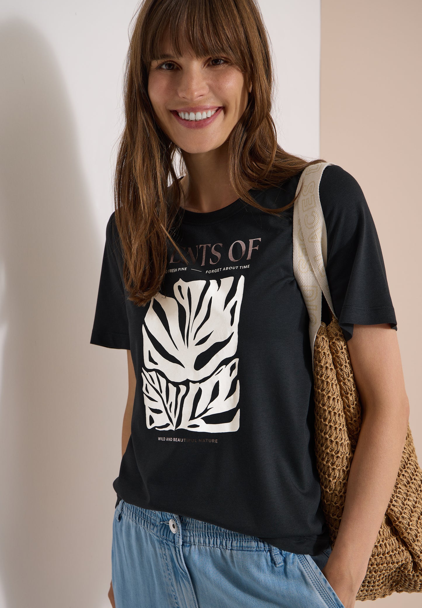 CECIL - T-Shirt mit Rundhals und Frontprint - Farbe: palm breeze green
