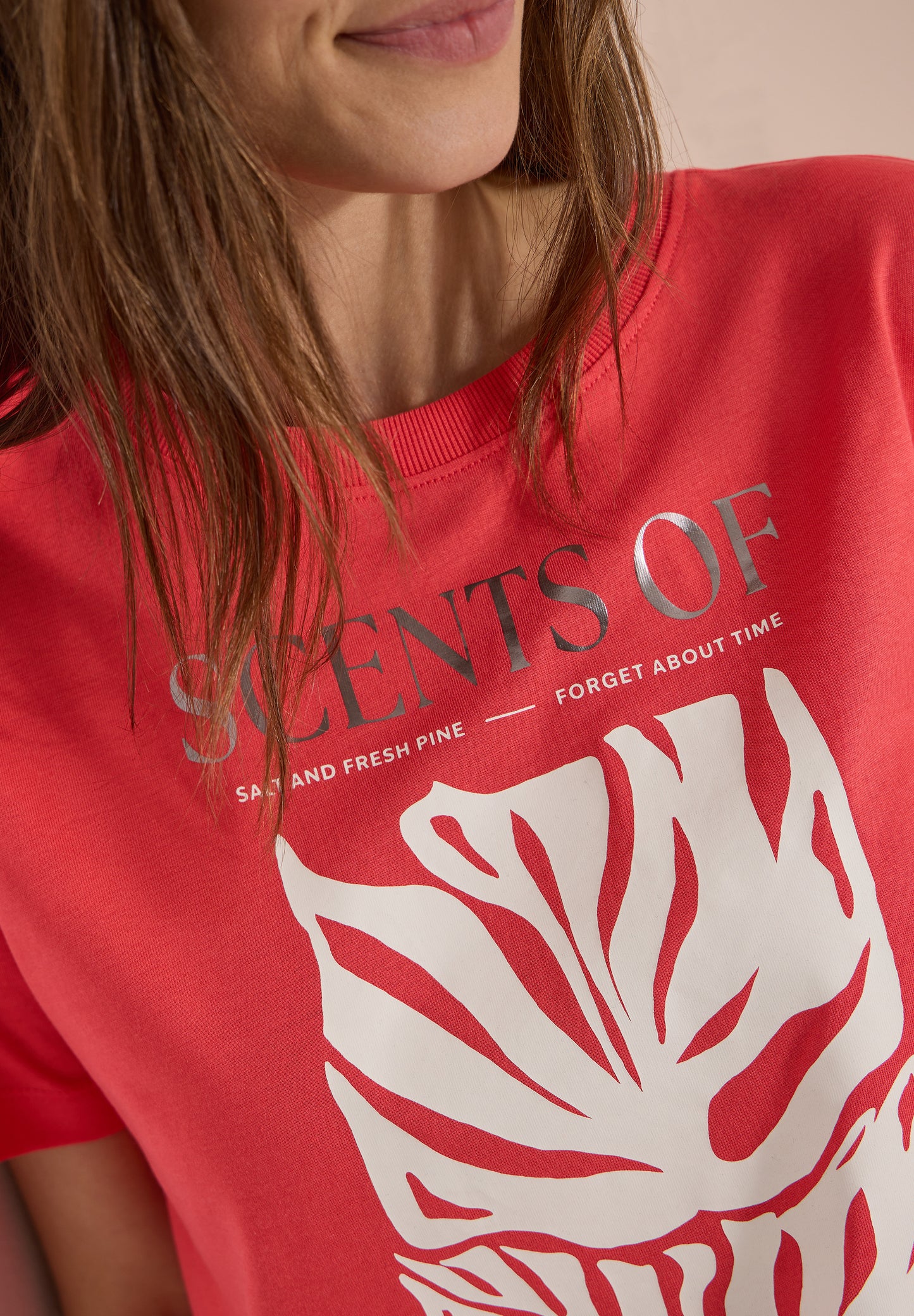 CECIL - T-Shirt mit Rundhals und Frontprint - Farbe: coral