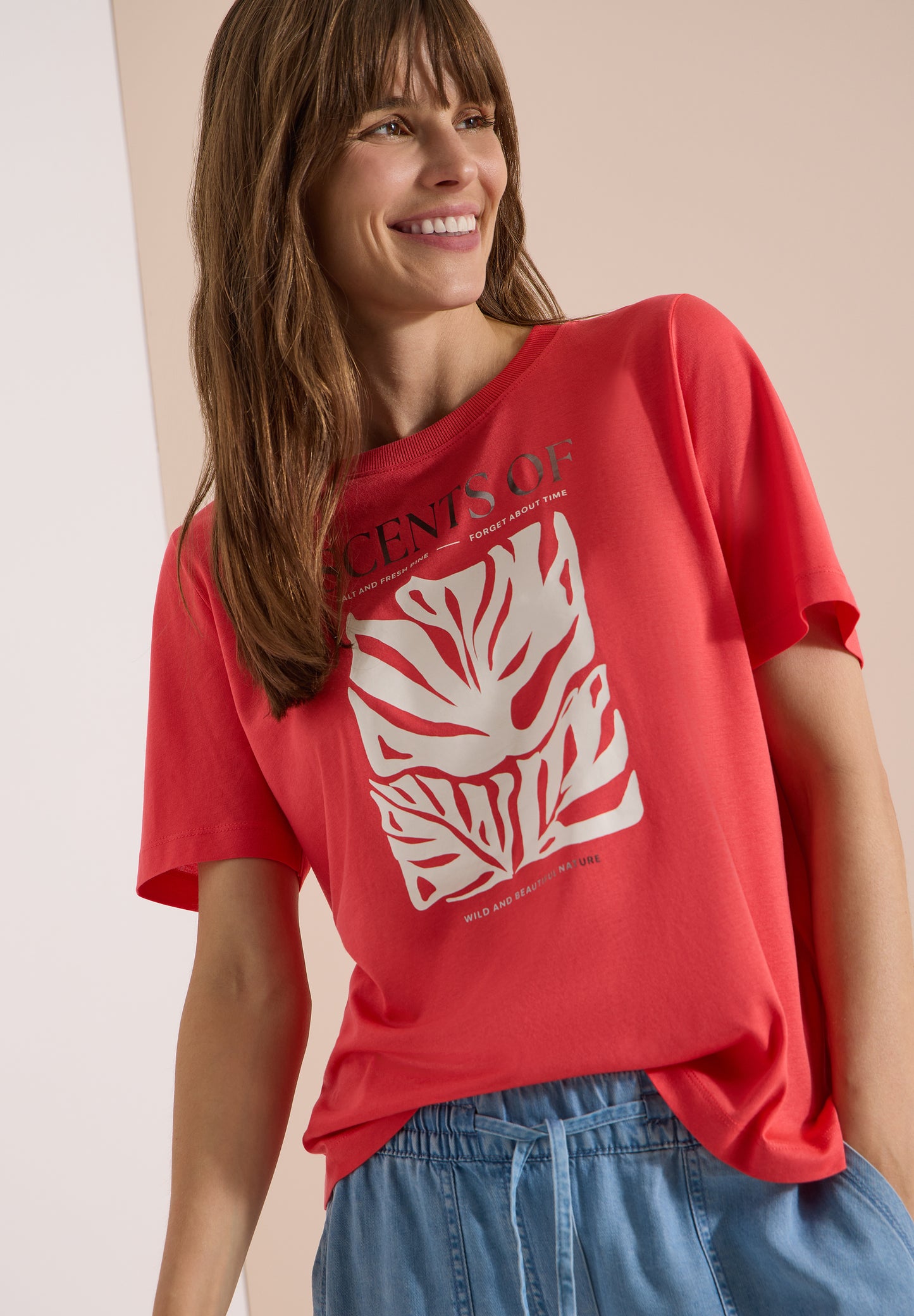 CECIL - T-Shirt mit Rundhals und Frontprint - Farbe: coral