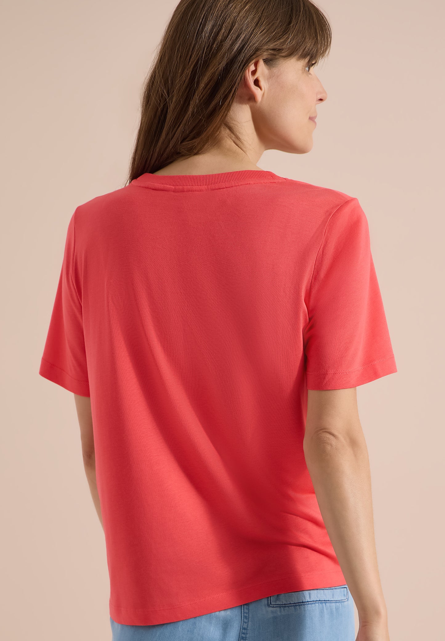 CECIL - T-Shirt mit Rundhals und Frontprint - Farbe: coral