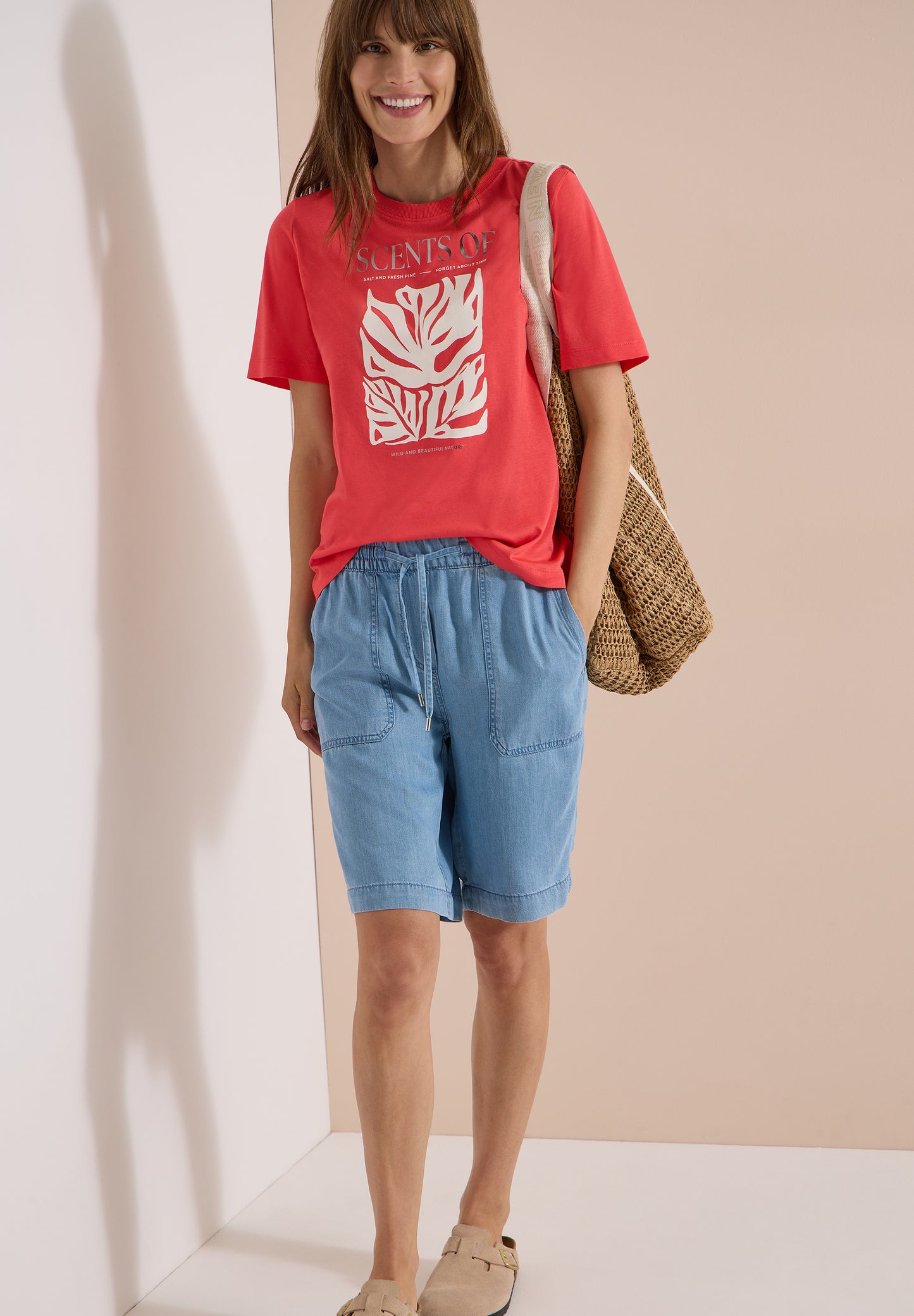 CECIL - T-Shirt mit Rundhals und Frontprint - Farbe: coral