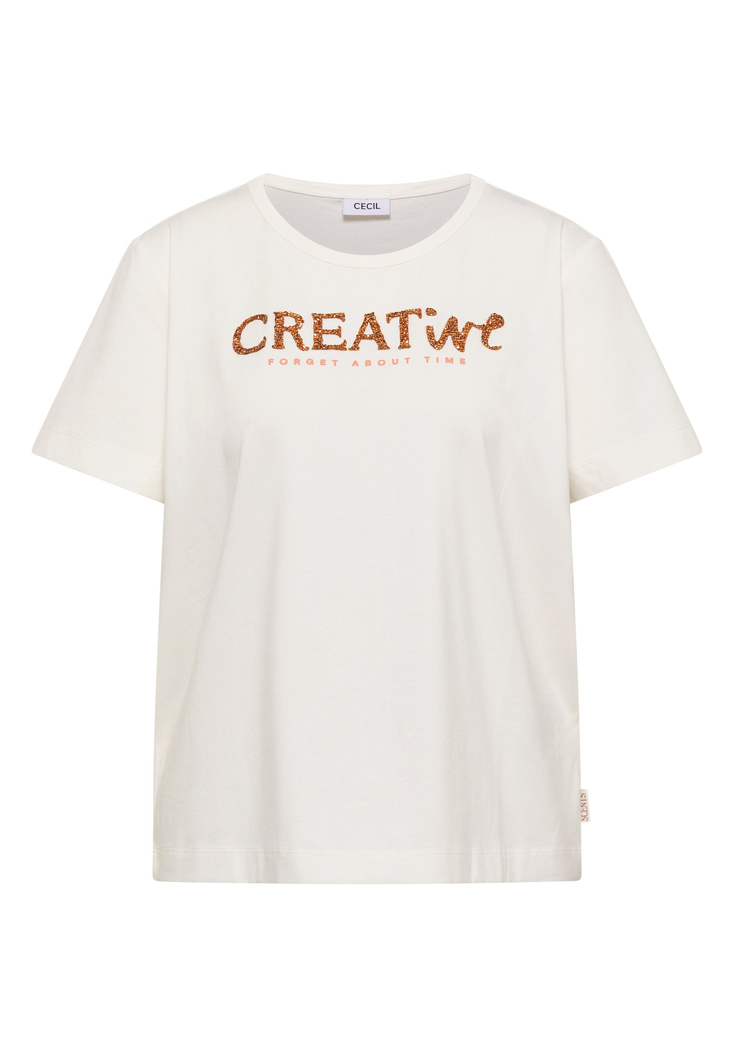 CECIL - T-Shirt mit Rundhals und Glitzer-Wording - Farbe: vanilla white