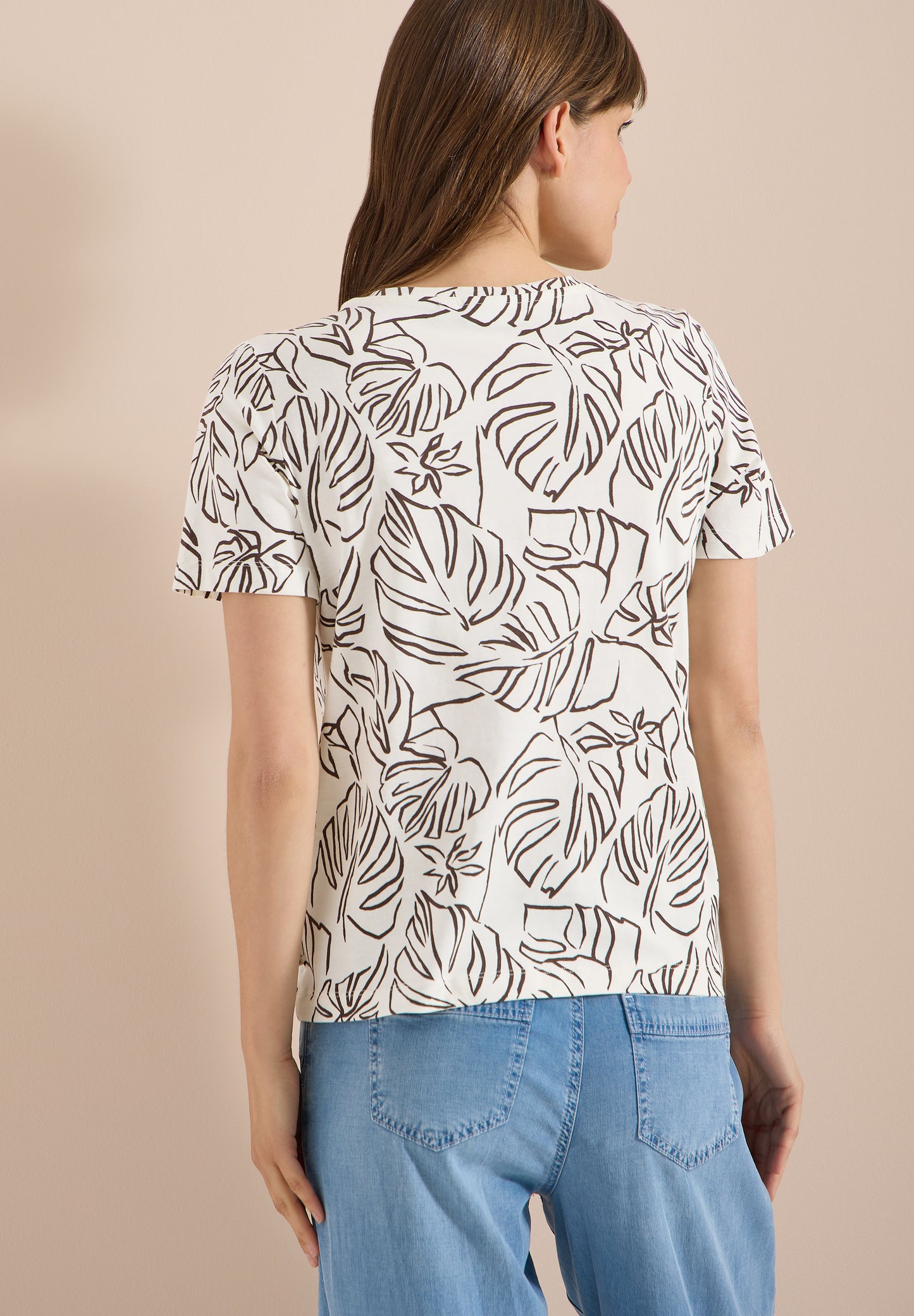 CECIL - T-Shirt mit Rundhals und Blätterprint - Farbe: light alabaster white