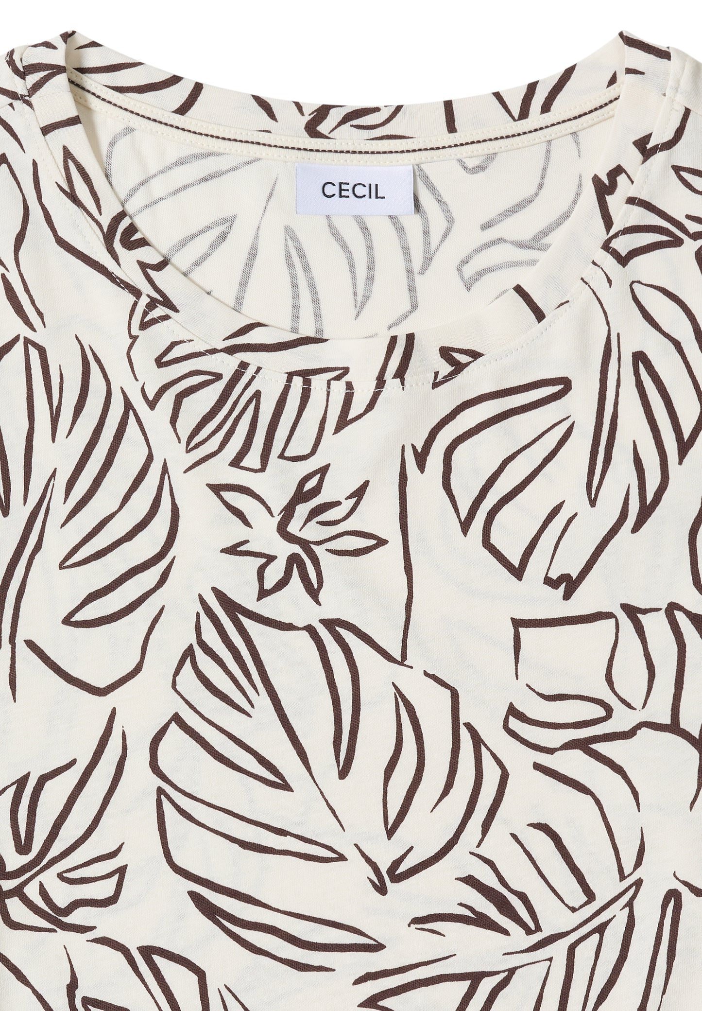 CECIL - T-Shirt mit Rundhals und Blätterprint - Farbe: light alabaster white