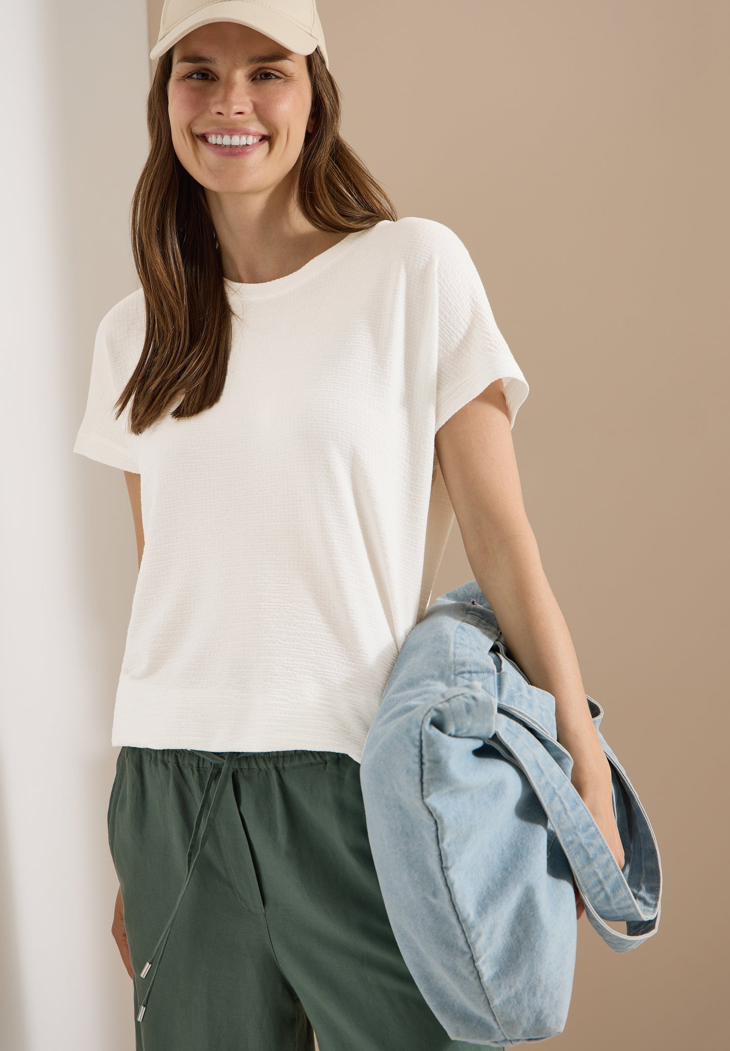 CECIL - T-Shirt mit Rundhals und Struktur - Farbe: vanilla white