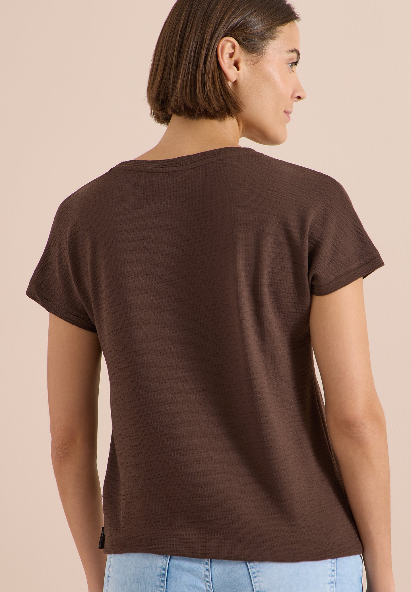 CECIL - T-Shirt mit Rundhals und Struktur - Farbe: brown cacao