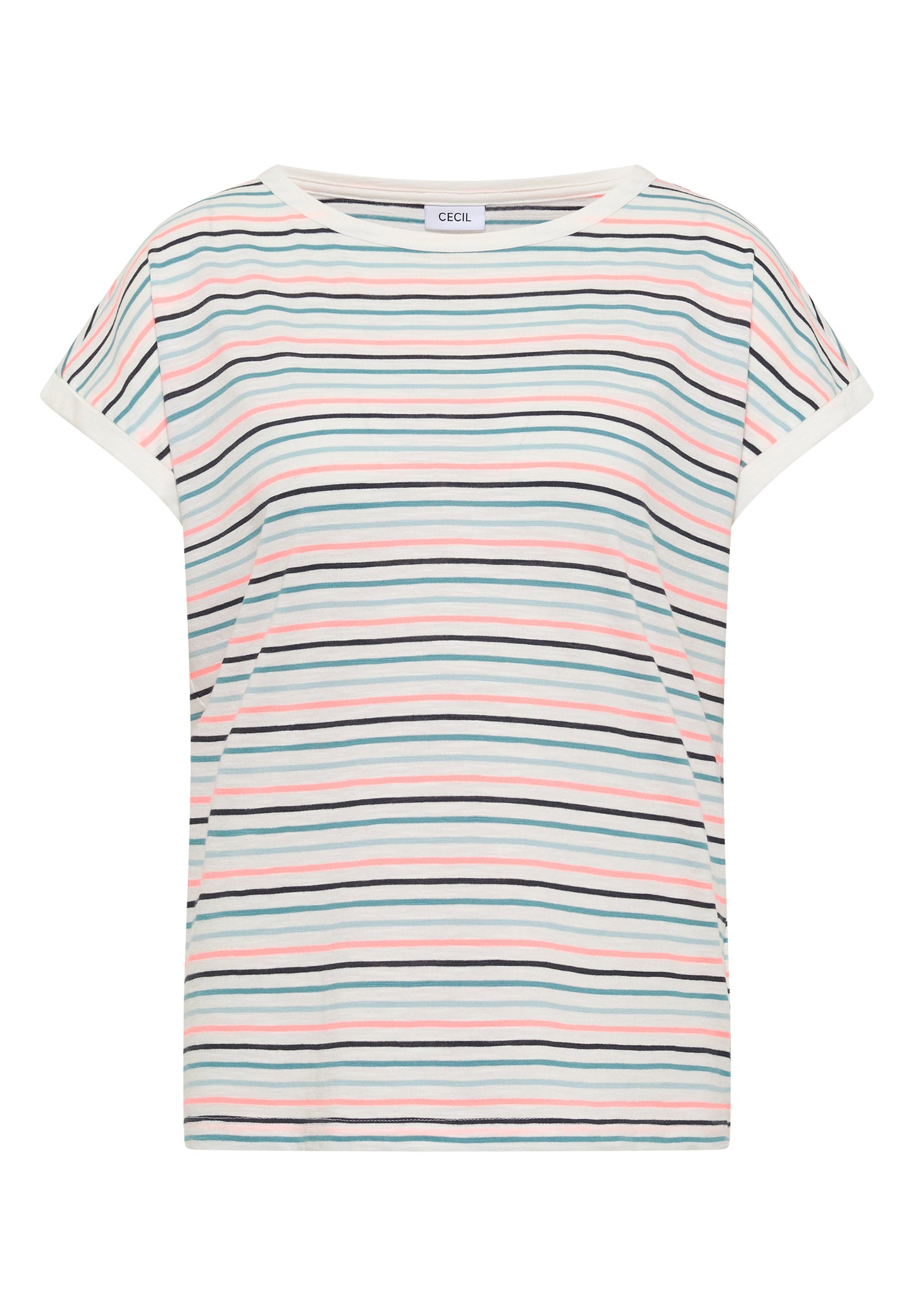 CECIL - T-Shirt mit Boat Neck und Turn-Up-Detail - Farbe: vanilla white