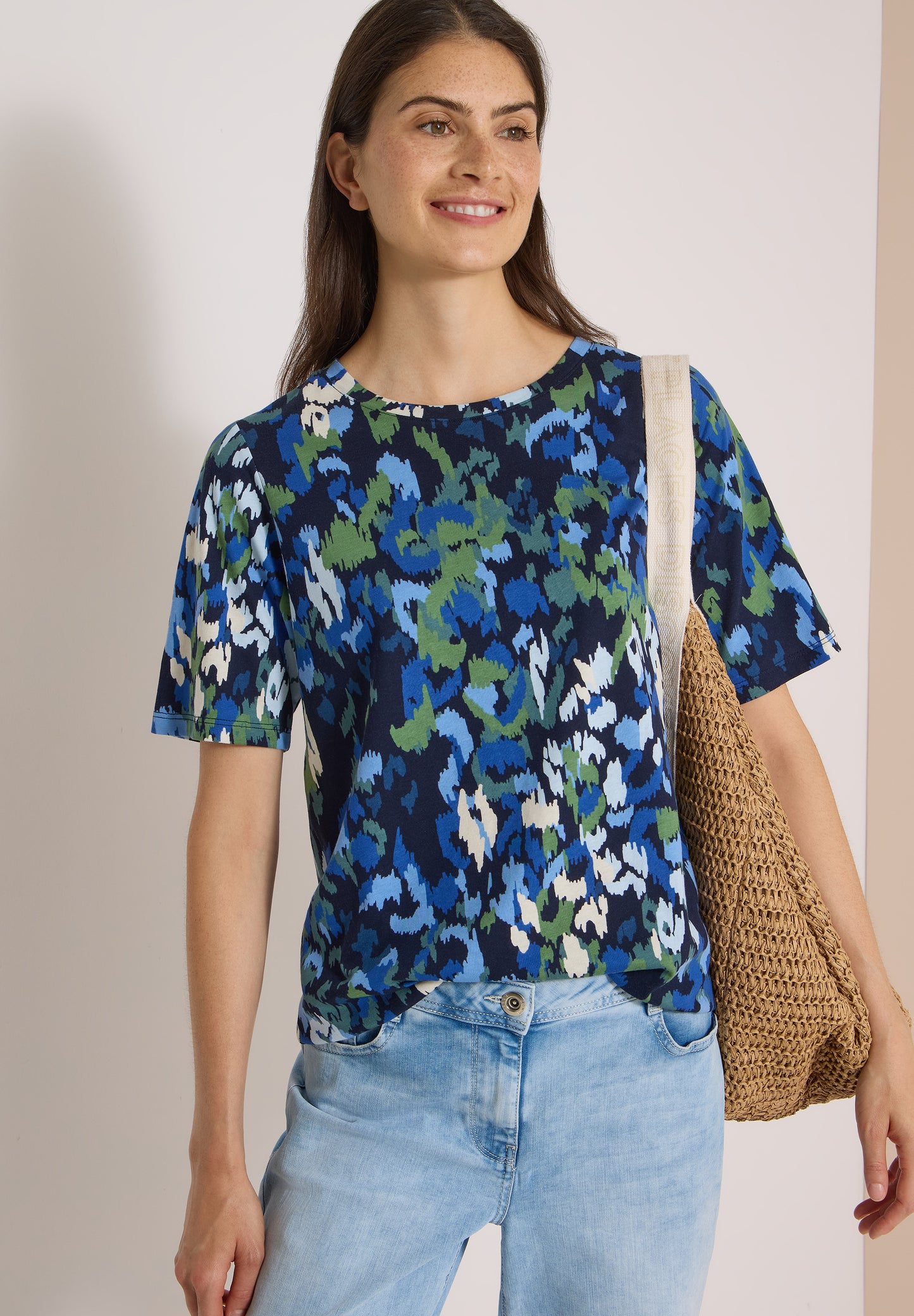 CECIL - T-Shirt mit Boat Neck und Print - Farbe: urban dark blue