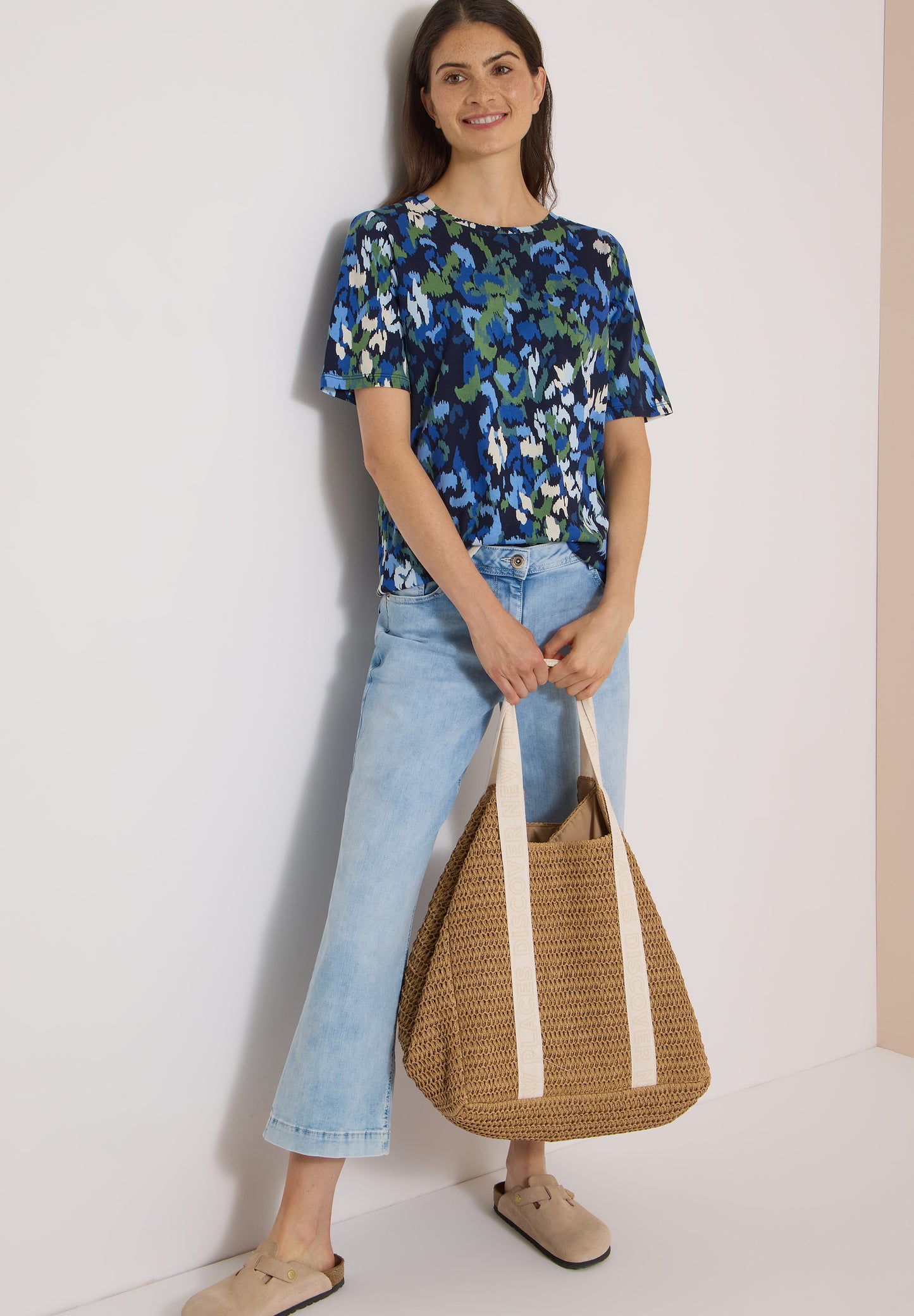 CECIL - T-Shirt mit Boat Neck und Print - Farbe: urban dark blue