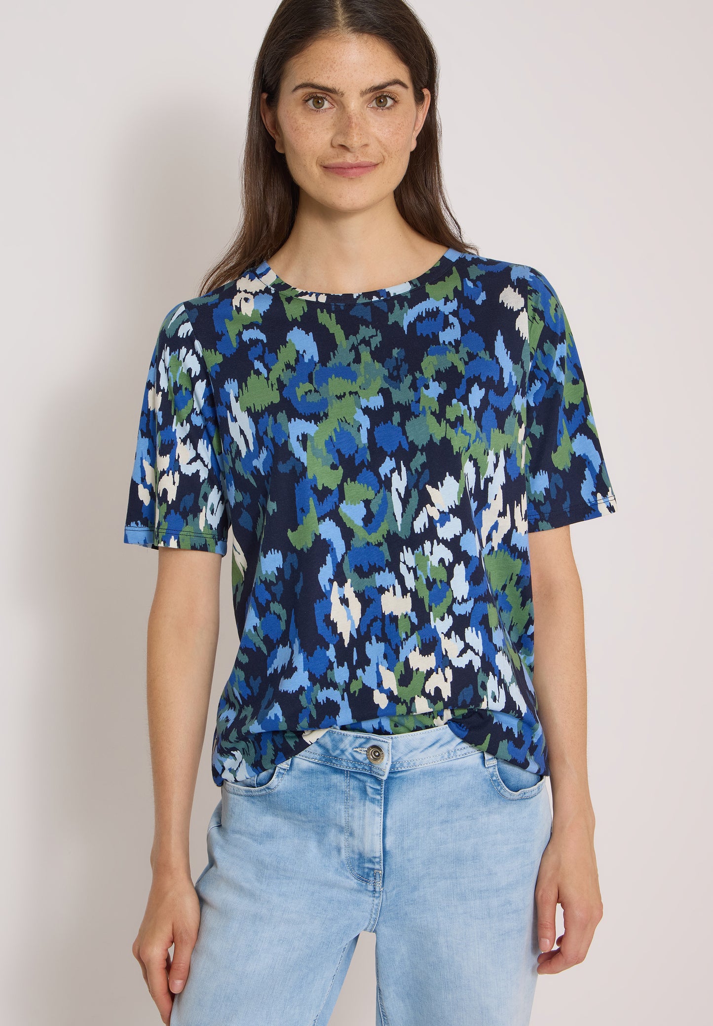 CECIL - T-Shirt mit Boat Neck und Print - Farbe: urban dark blue