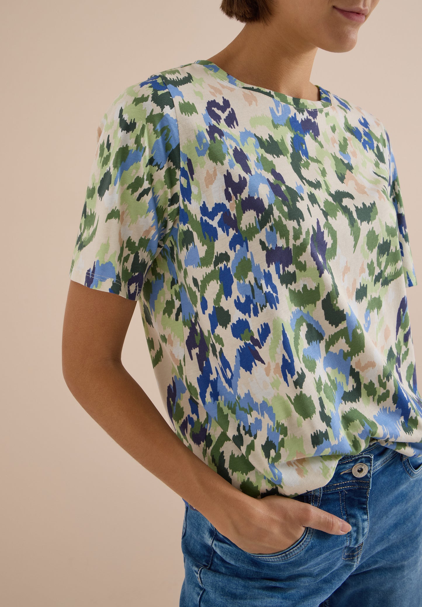 CECIL - T-Shirt mit Boat Neck und Print - Farbe: cashmere beige