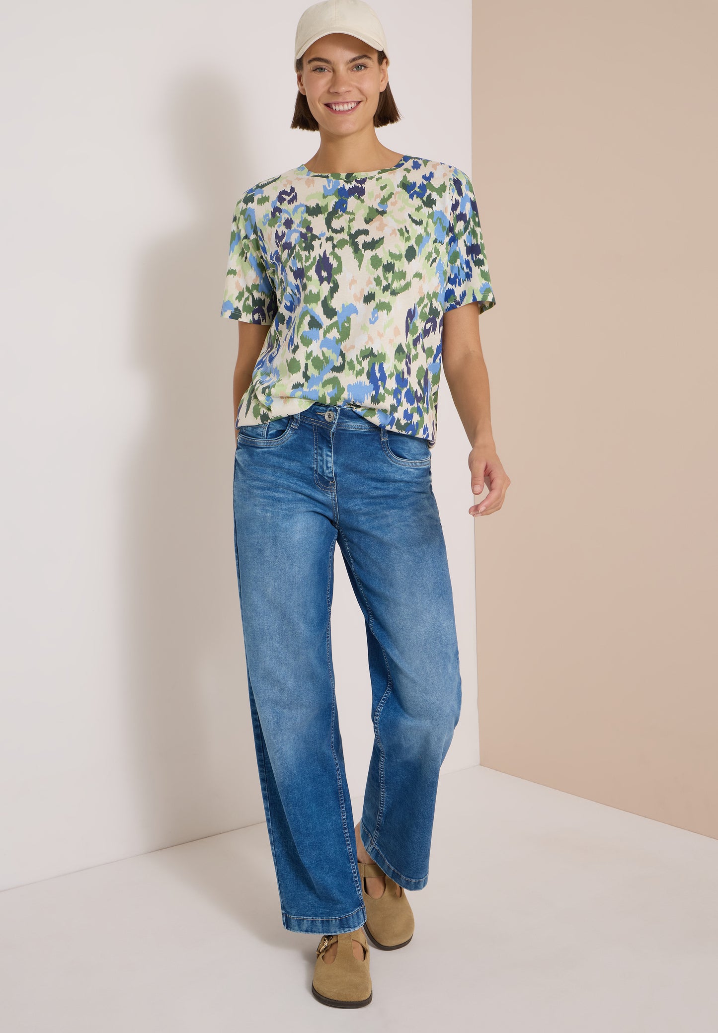 CECIL - T-Shirt mit Boat Neck und Print - Farbe: cashmere beige