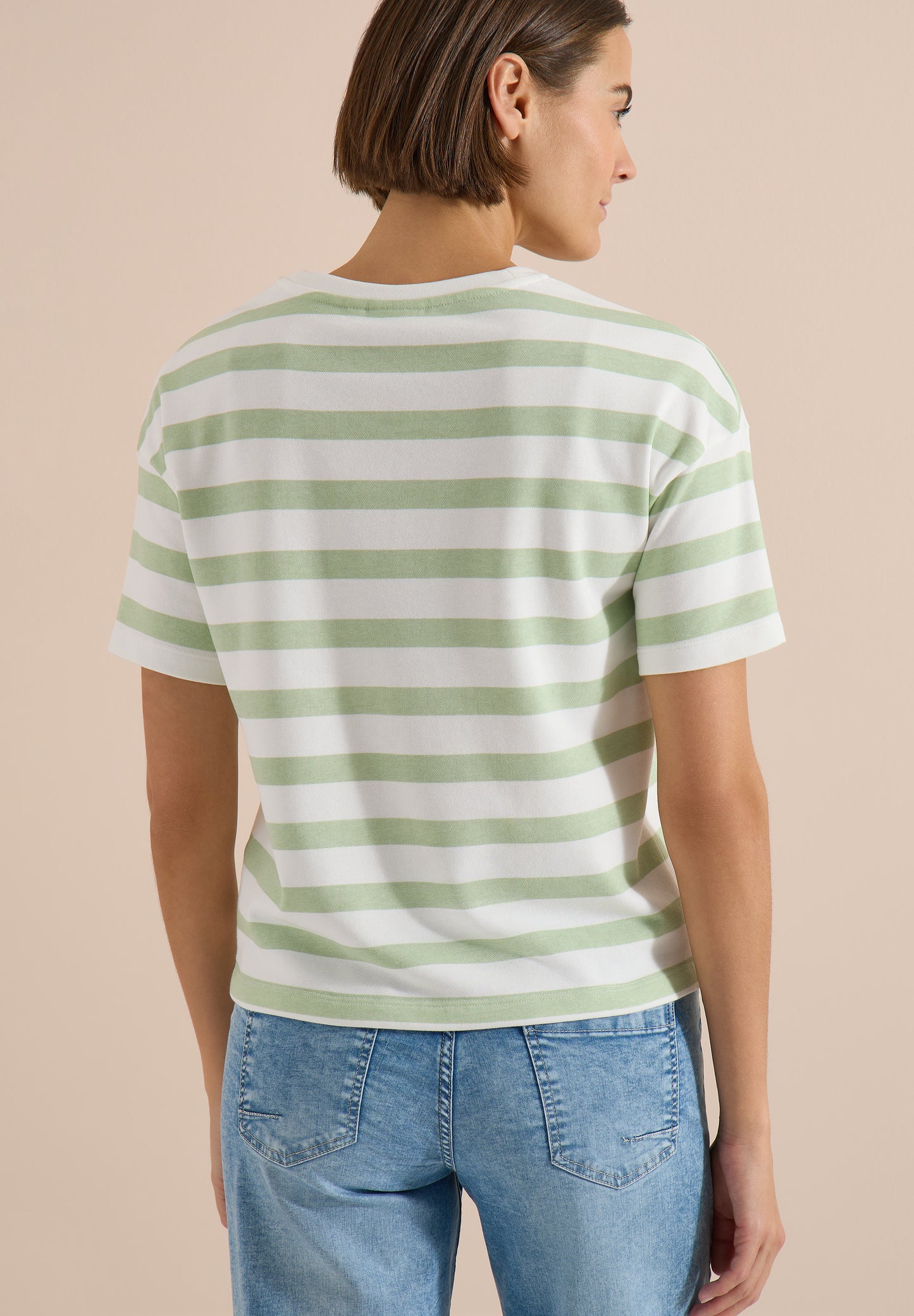 CECIL - Halbarm Shirt mit Streifen und Wording-Detail - Farbe: raw matcha lime