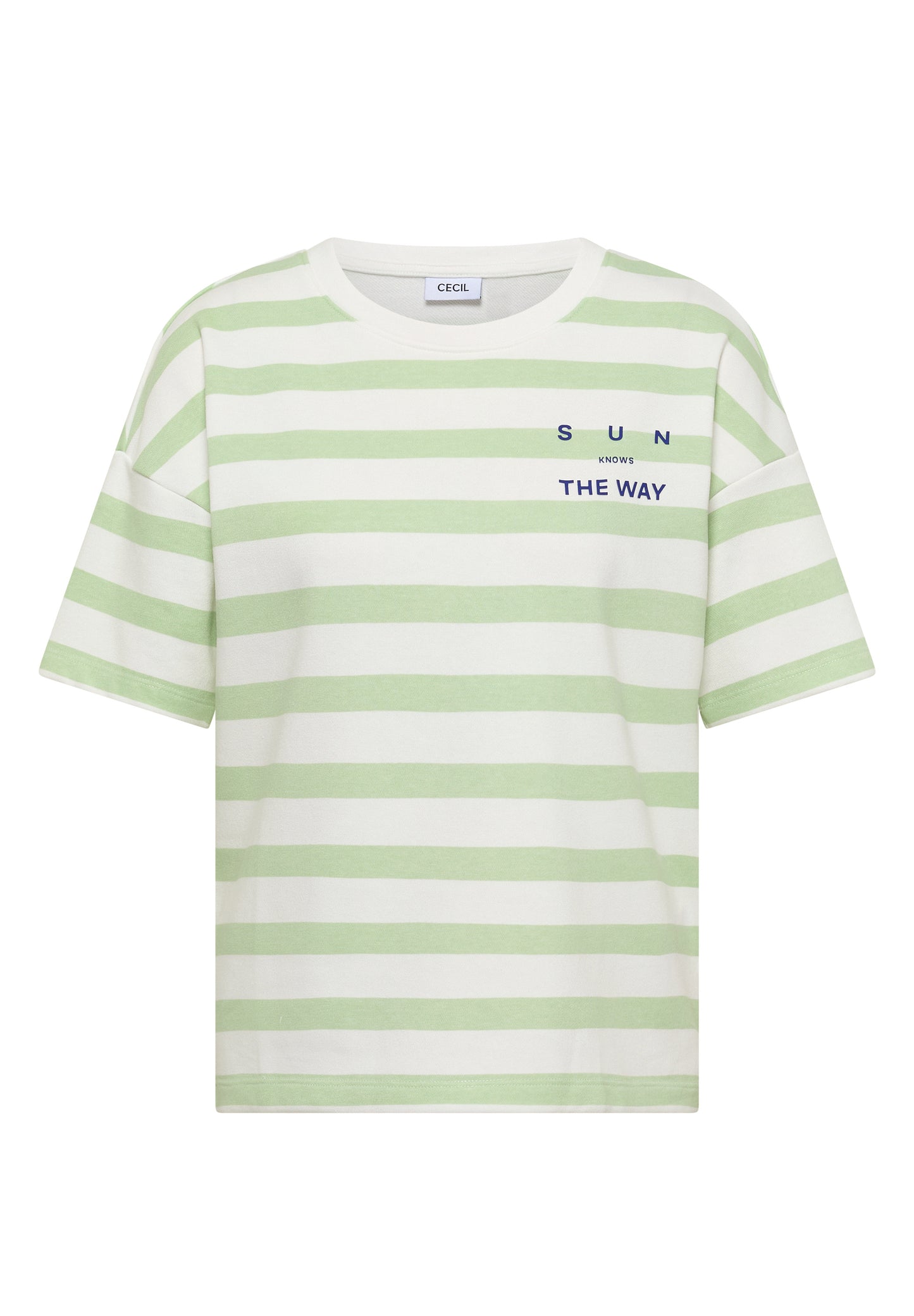 CECIL - Halbarm Shirt mit Streifen und Wording-Detail - Farbe: raw matcha lime