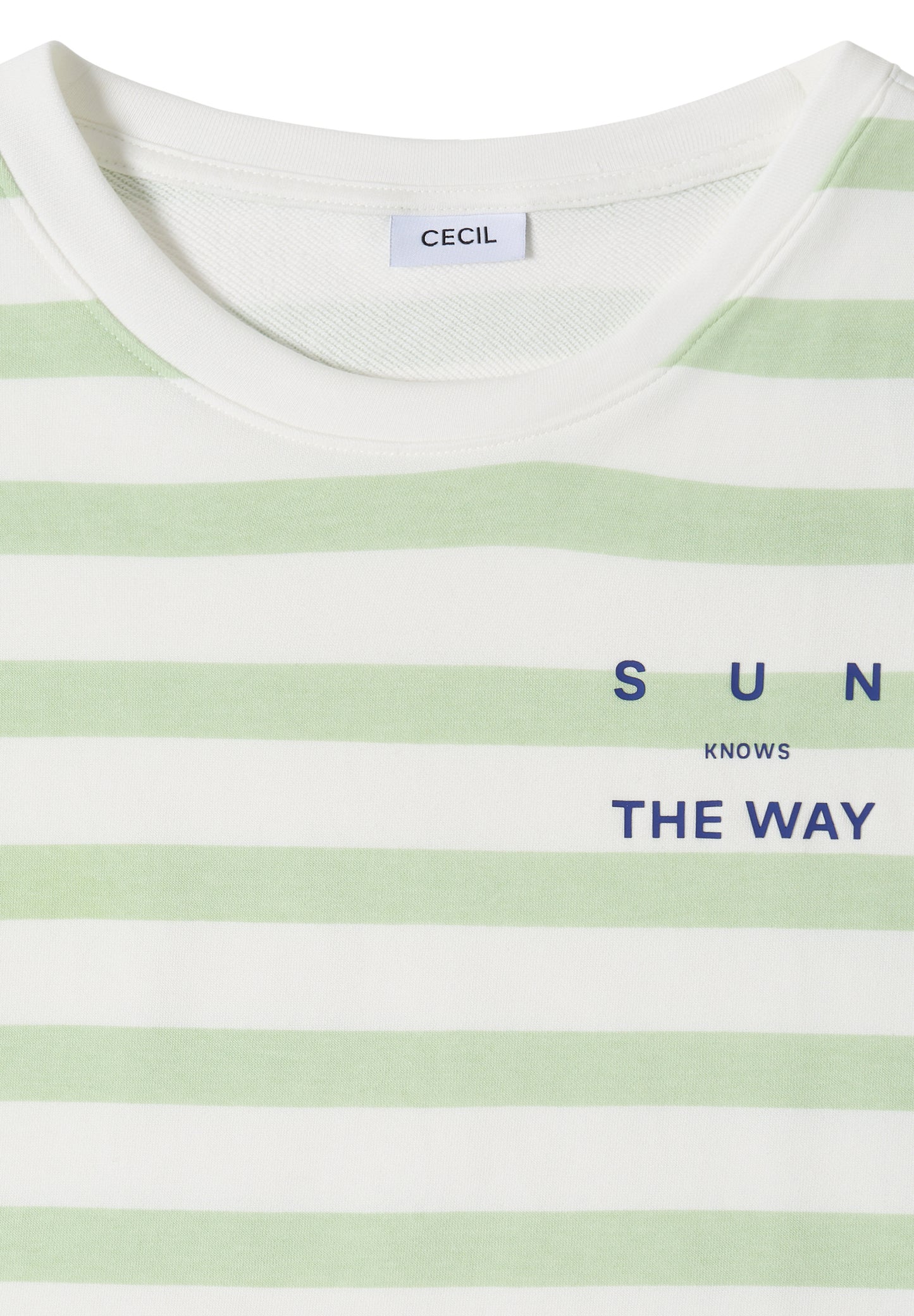 CECIL - Halbarm Shirt mit Streifen und Wording-Detail - Farbe: raw matcha lime