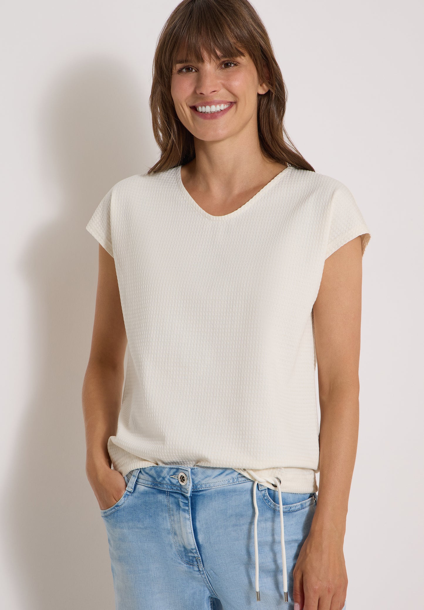 CECIL - T-Shirt mit Waffel-Struktur - Farbe: vanilla white