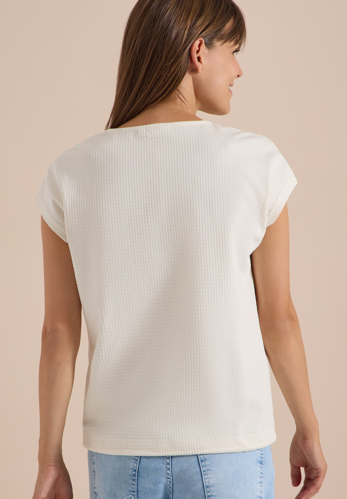 CECIL - T-Shirt mit Waffel-Struktur - Farbe: vanilla white