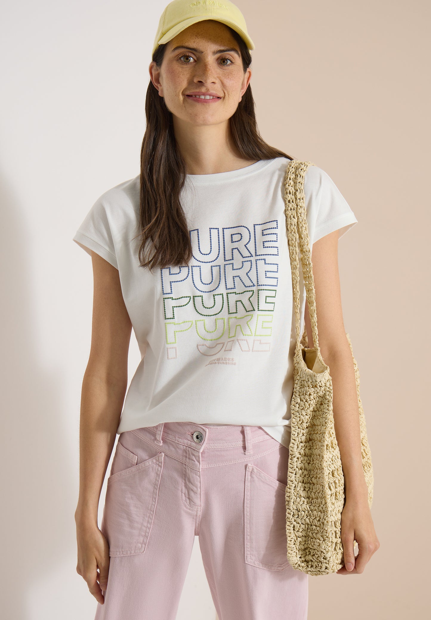 CECIL - T-Shirt mit Boat Neck und Frontprint - Farbe: vanilla white