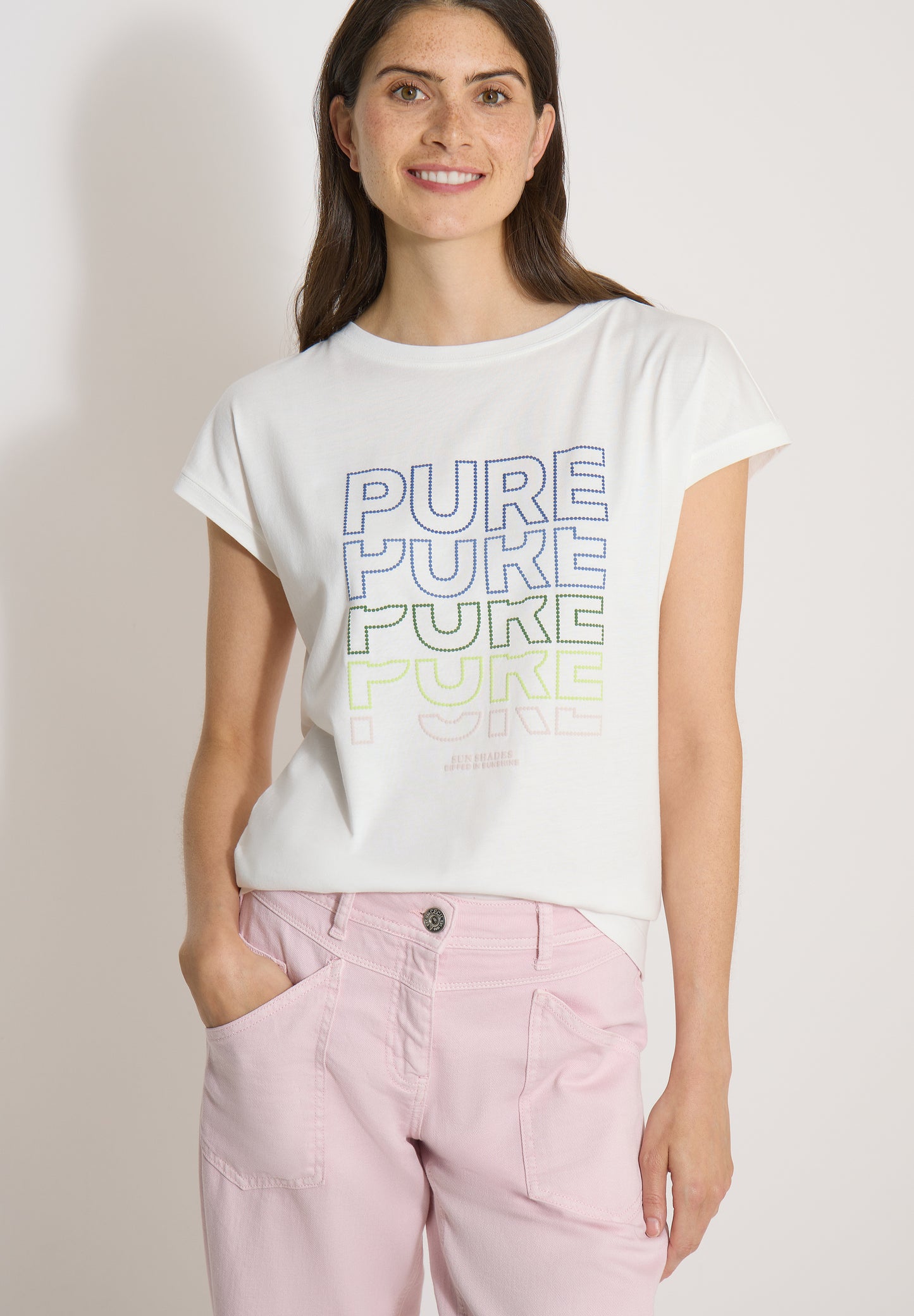 CECIL - T-Shirt mit Boat Neck und Frontprint - Farbe: vanilla white