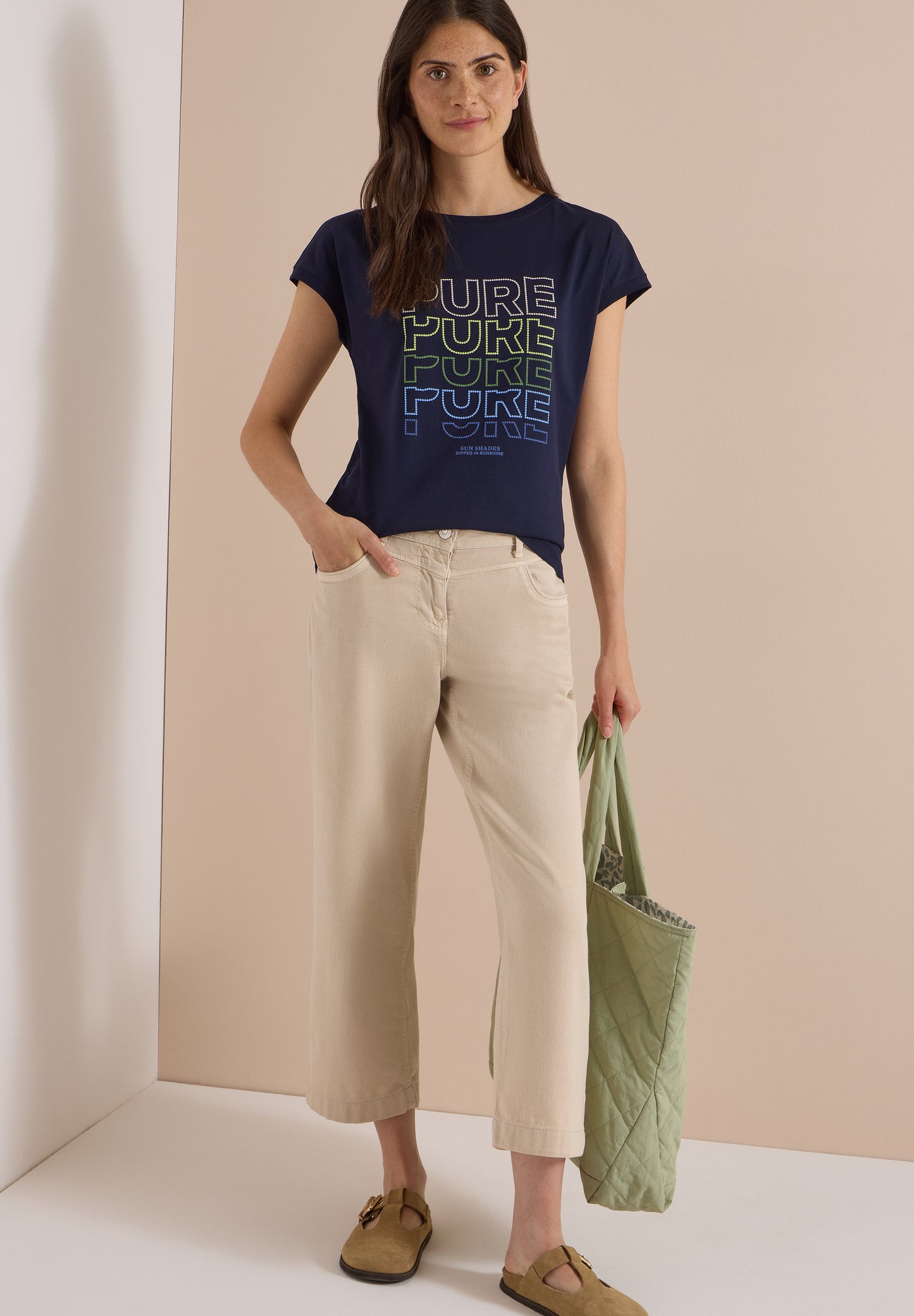 CECIL - T-Shirt mit Boat Neck und Frontprint - Farbe: urban dark blue