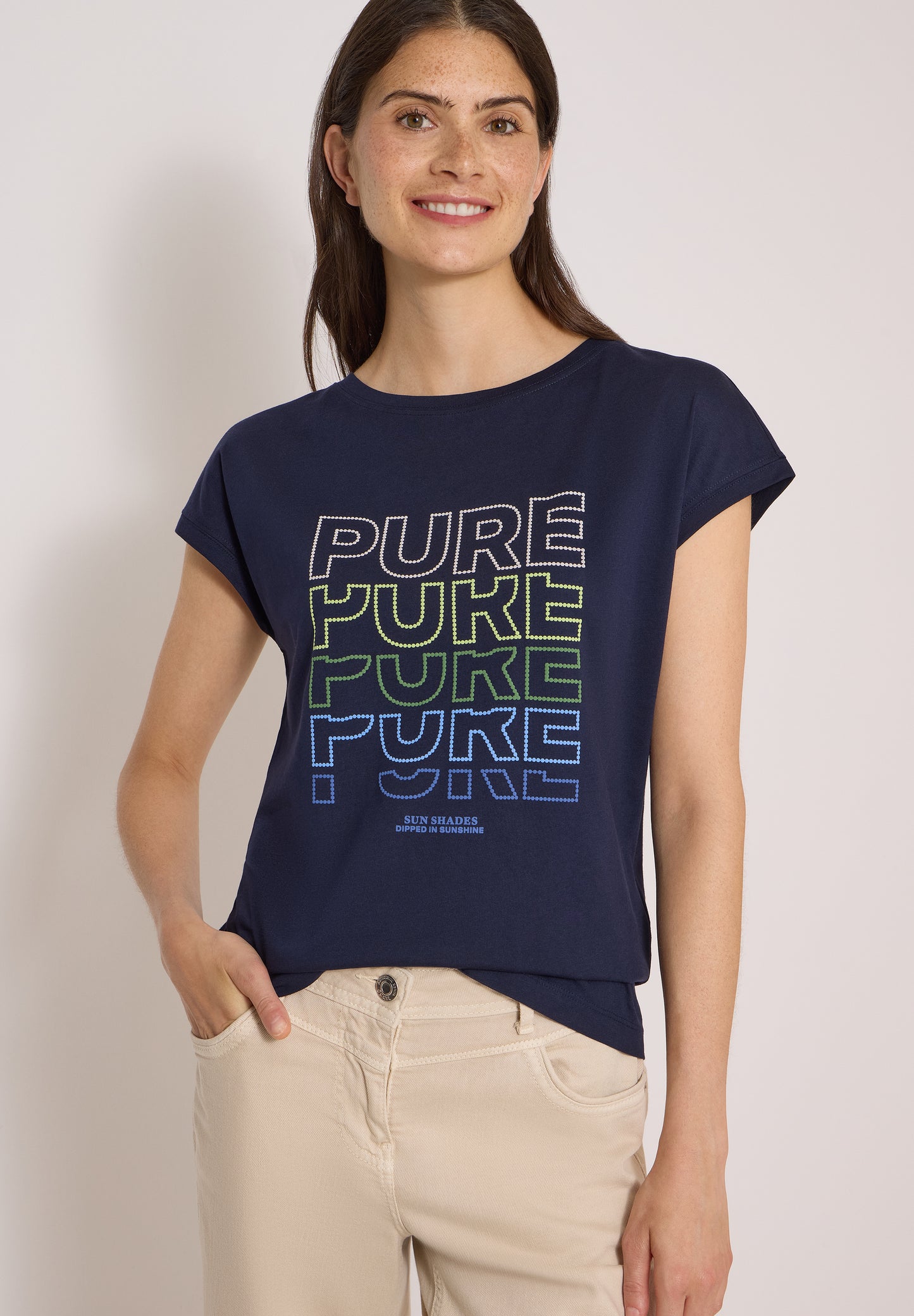CECIL - T-Shirt mit Boat Neck und Frontprint - Farbe: urban dark blue
