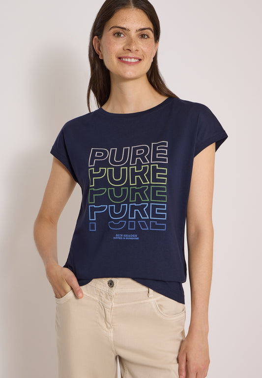 CECIL - T-Shirt mit Boat Neck und Frontprint - Farbe: urban dark blue