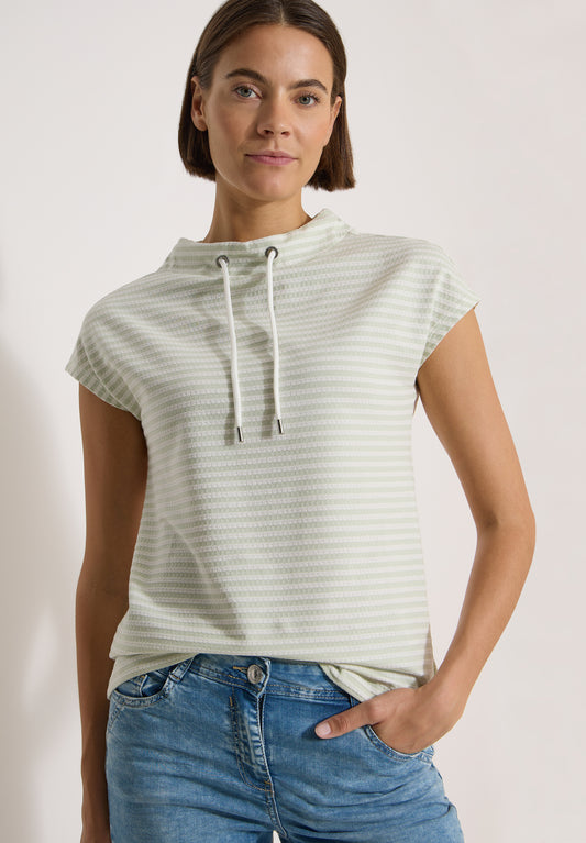 CECIL - T-Shirt mit Funnel Neck und Streifen - Farbe: raw matcha lime