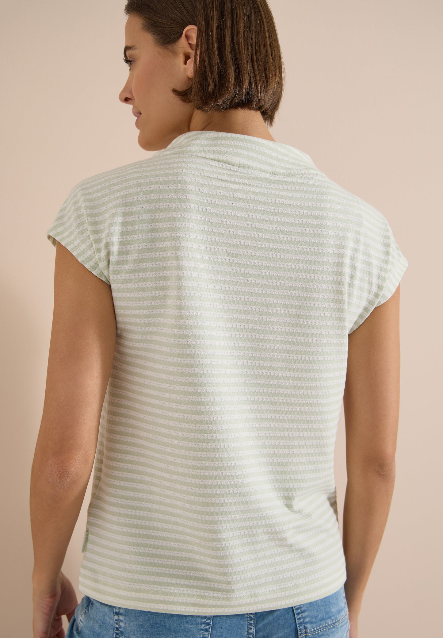 CECIL - T-Shirt mit Funnel Neck und Streifen - Farbe: raw matcha lime