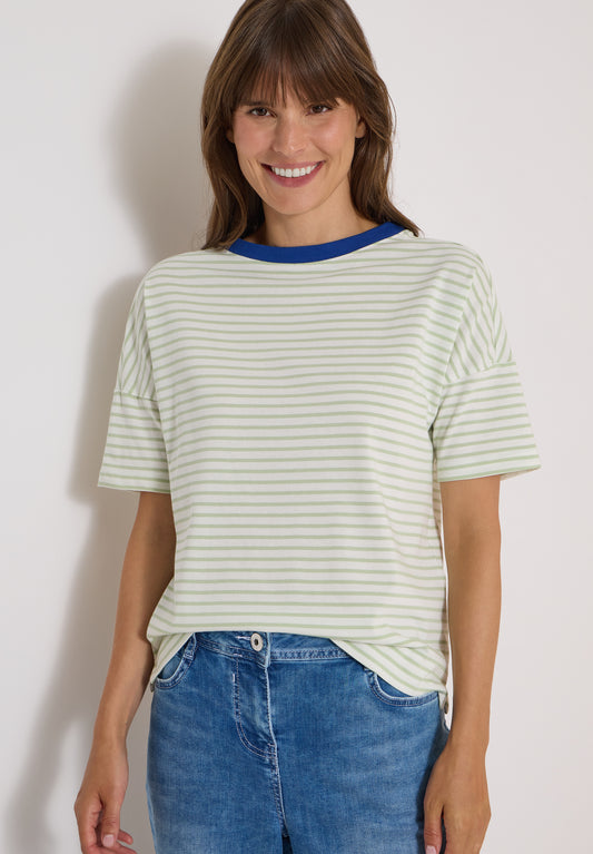 CECIL - T-Shirt mit Streifen und Kontrastdetail - Farbe: raw matcha lime